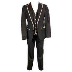 DOLCE & GABBANA Size 36 Black & White Wool Blend Peak Lapel 3 Piece Suit