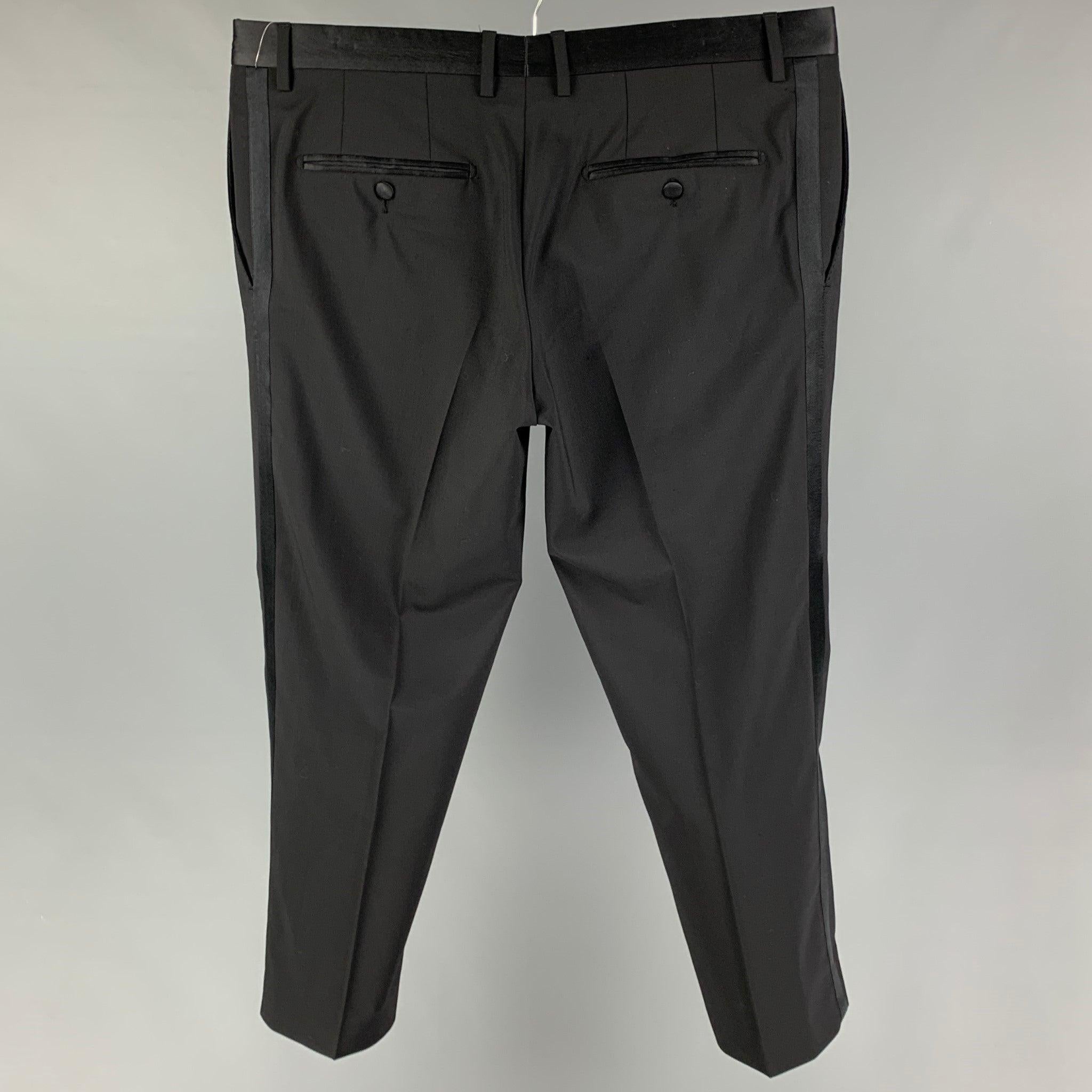 DOLCE & GABBANA Size 36 Black Wool Blend Tuxedo Dress Pants In Good Condition For Sale In San Francisco, CA