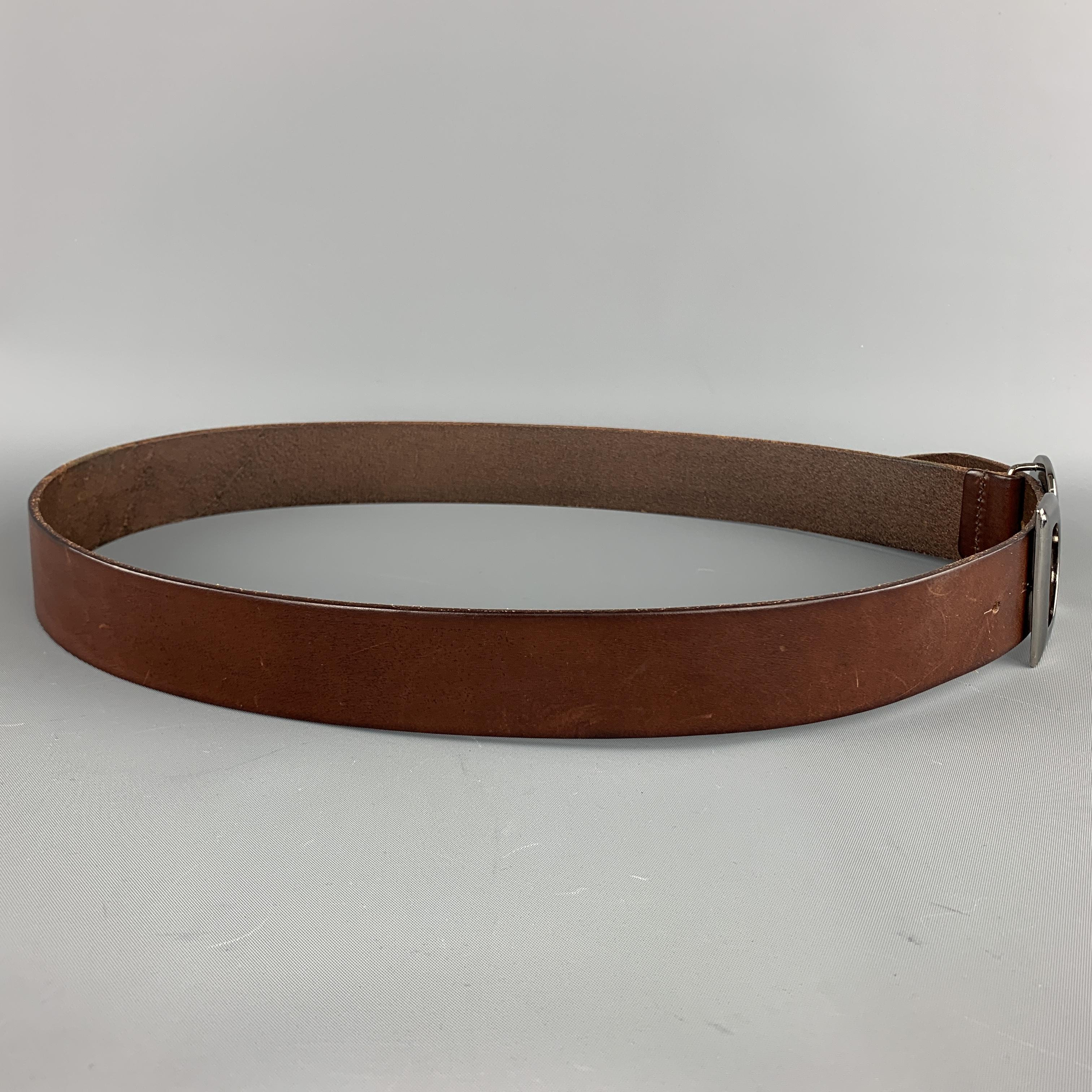 Black DOLCE & GABBANA Size 36 Brown Leather Dark Silver Metal DG Buckle Belt