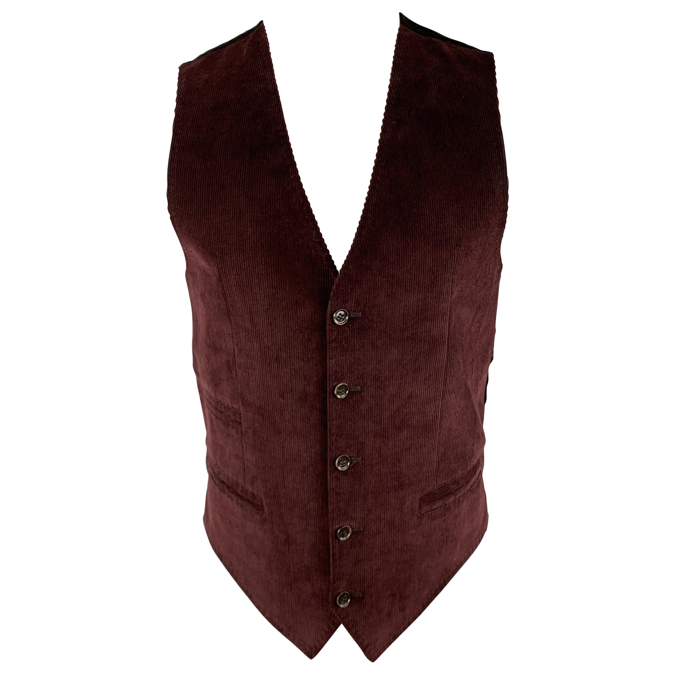 DOLCE & GABBANA Size 36 Burgundy Corduroy Buttoned Vest