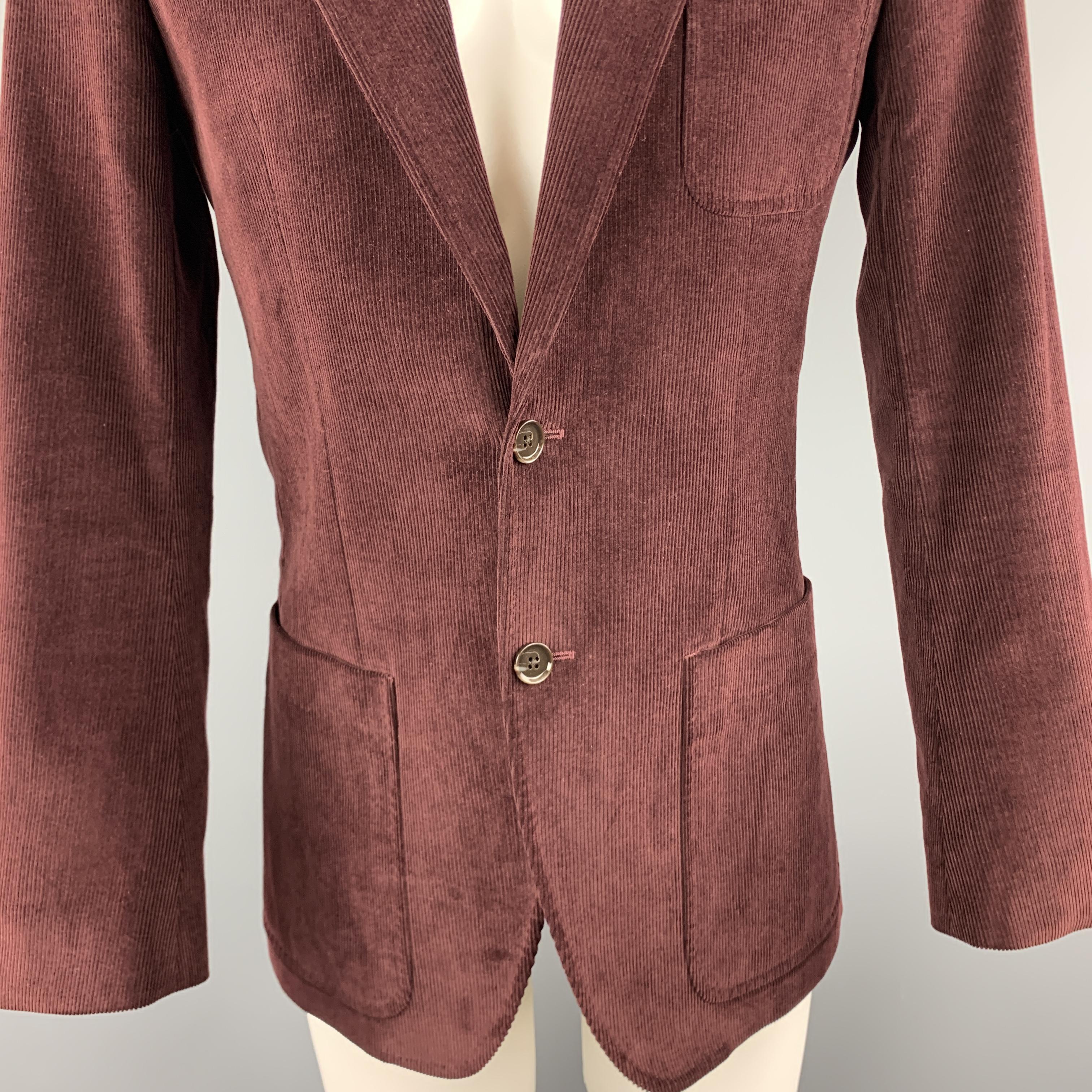 Black DOLCE & GABBANA Size 36 Burgundy Corduroy Notch Lapel Sport Coat