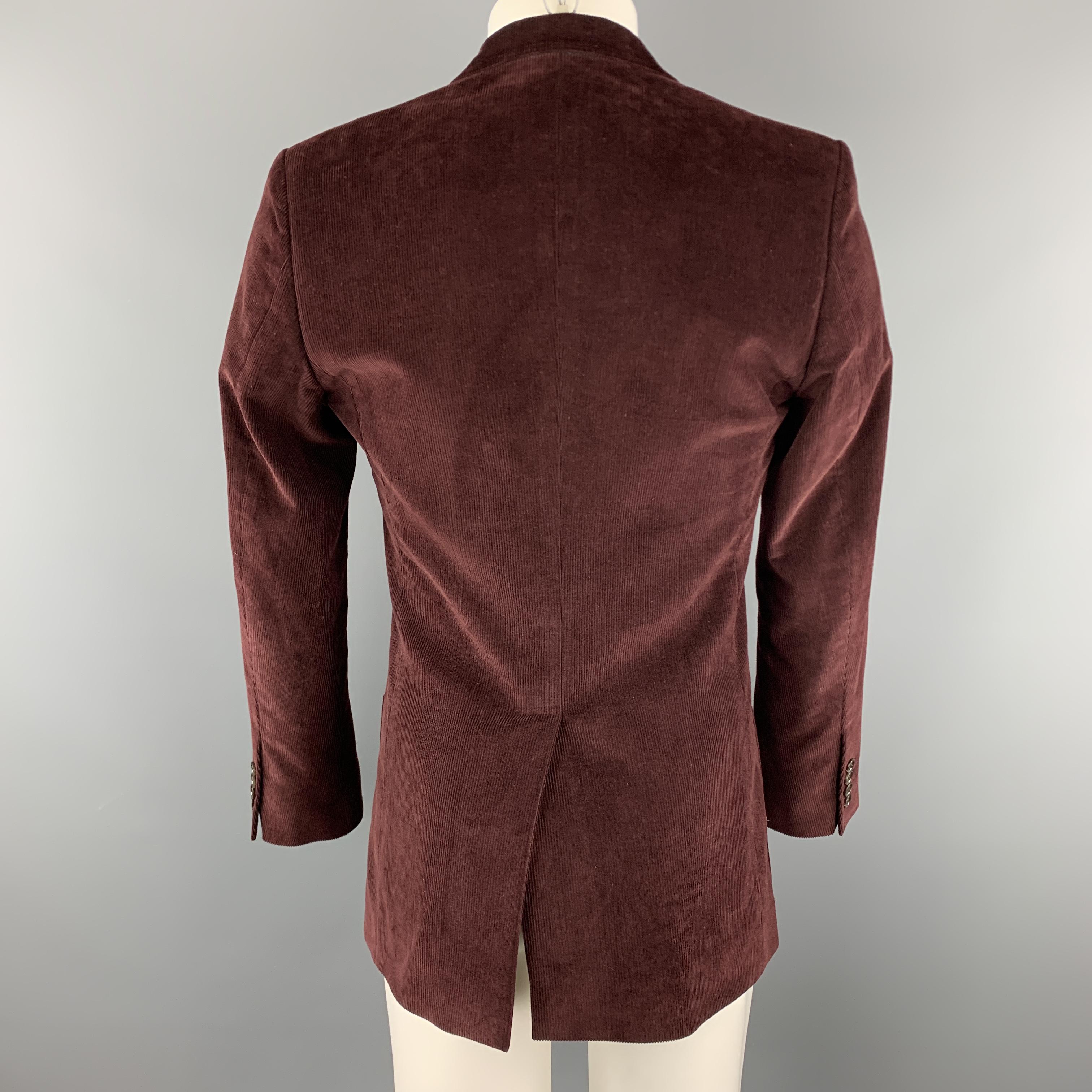 Men's DOLCE & GABBANA Size 36 Burgundy Corduroy Notch Lapel Sport Coat