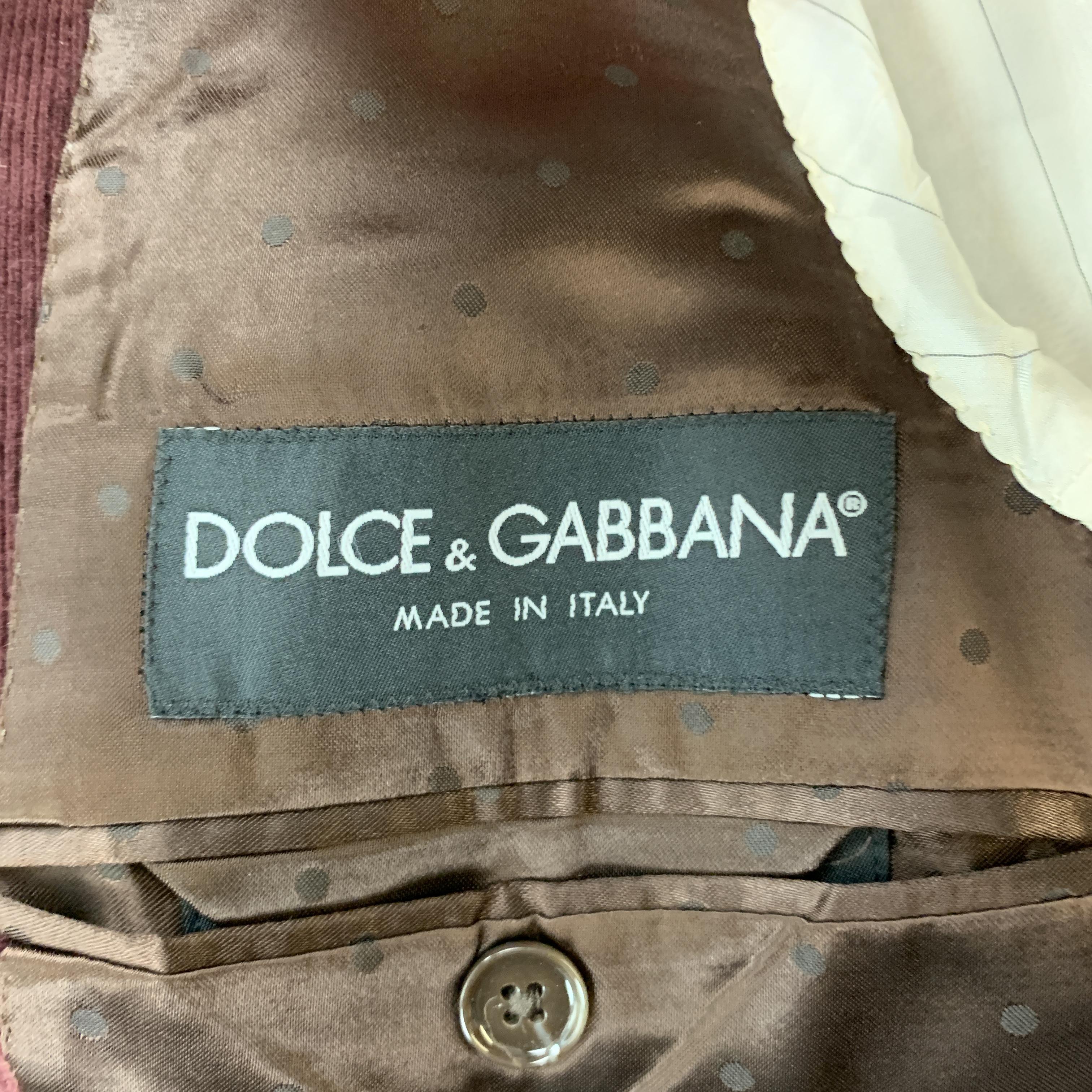 DOLCE & GABBANA Size 36 Burgundy Corduroy Notch Lapel Sport Coat 1