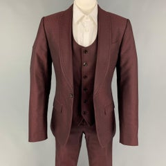 DOLCE & GABBANA Size 36 Burgundy Jacquard Wool Silk Shawl Collar 3 Piece Suit