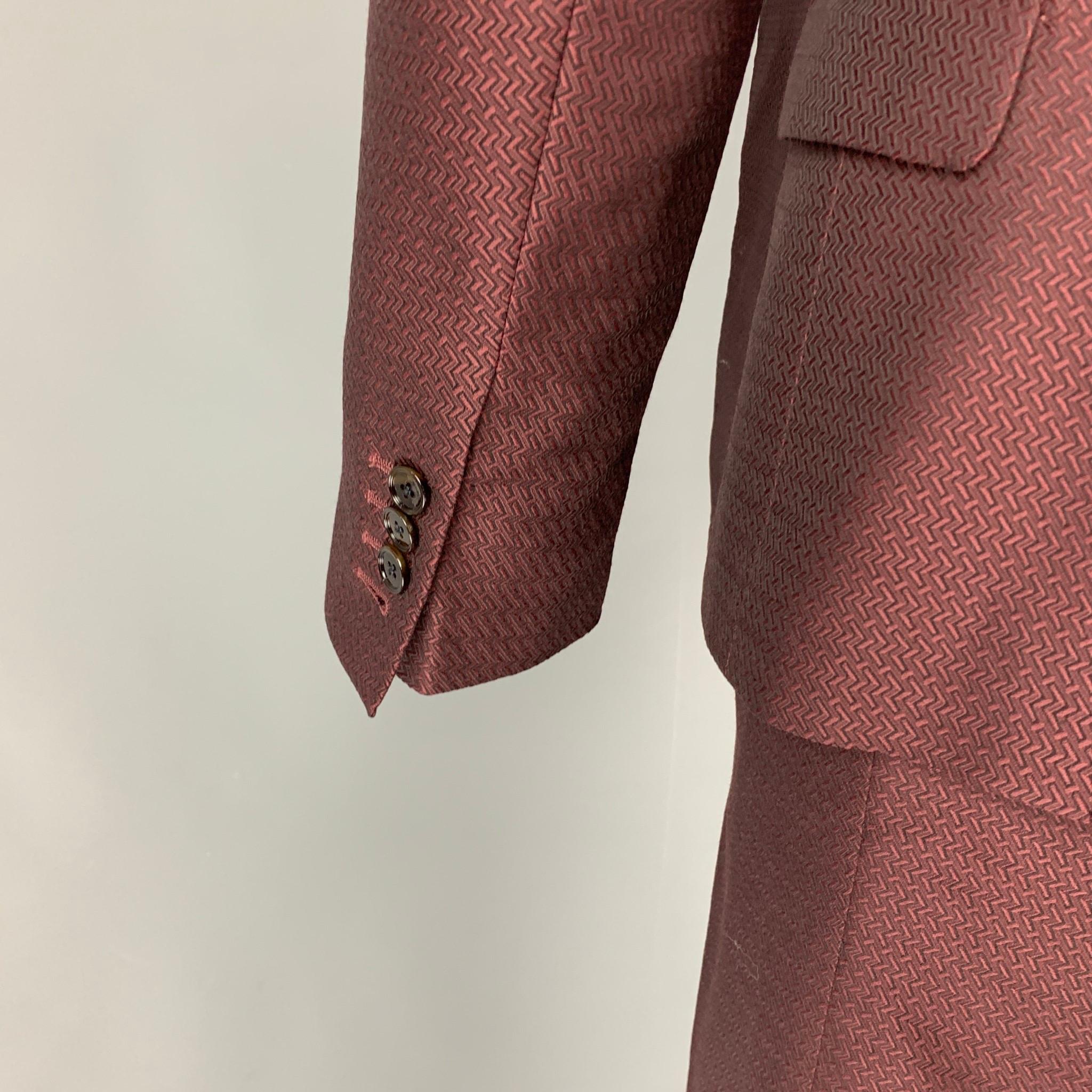 Men's DOLCE & GABBANA Size 36 Burgundy Jacquard Wool Silk Shawl Collar 3 Piece Suit