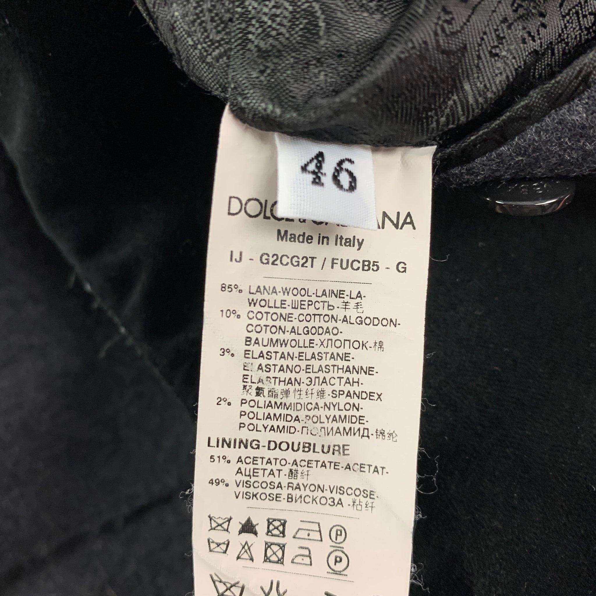DOLCE & GABBANA Size 36 Charcoal & Black Wool Blend Sport Coat For Sale 2
