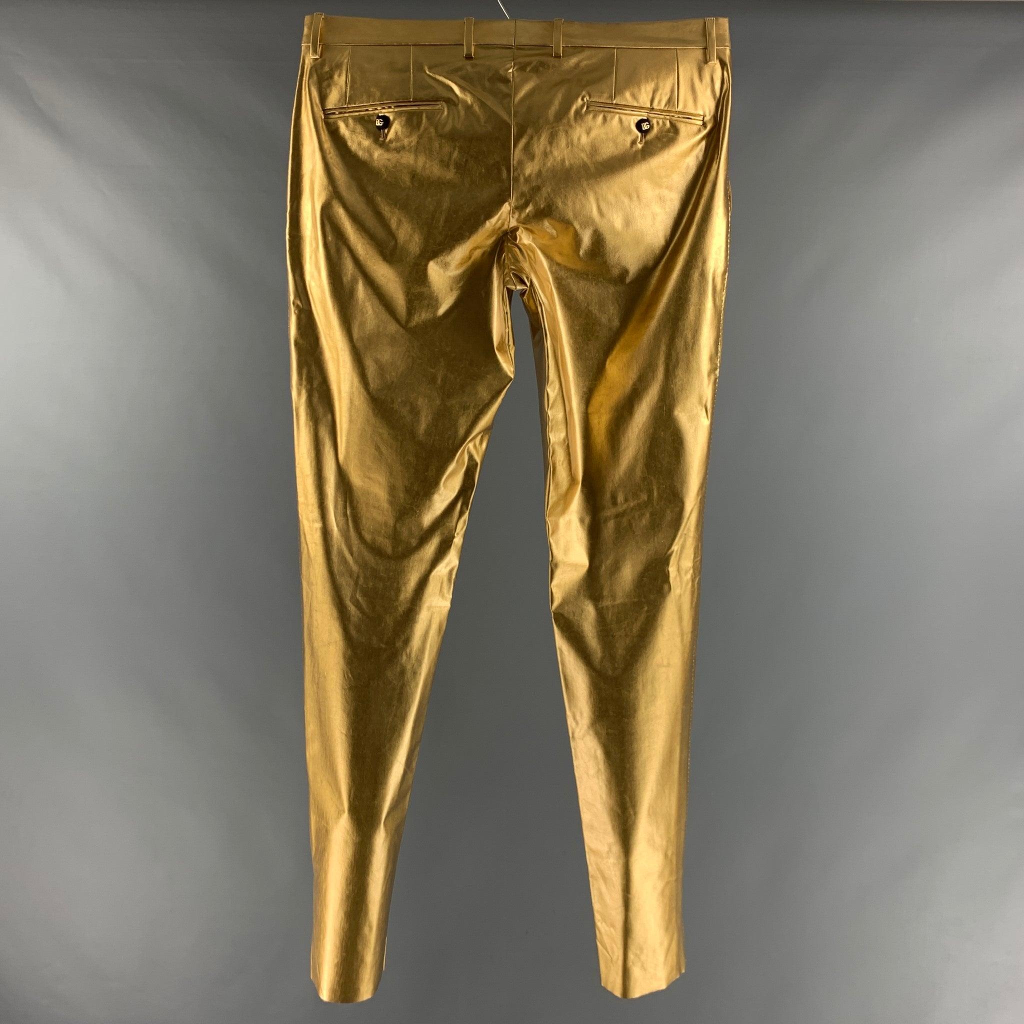 DOLCE & GABBANA Size 36 Gold Metallic Polyamide Elastane Jean Cut Dress Pants In Excellent Condition For Sale In San Francisco, CA