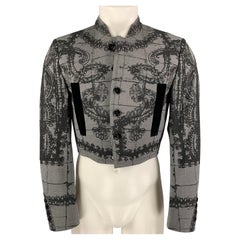 DOLCE & GABBANA Größe 36 Graue Cropped Wolljacke mit schwarzem Druck