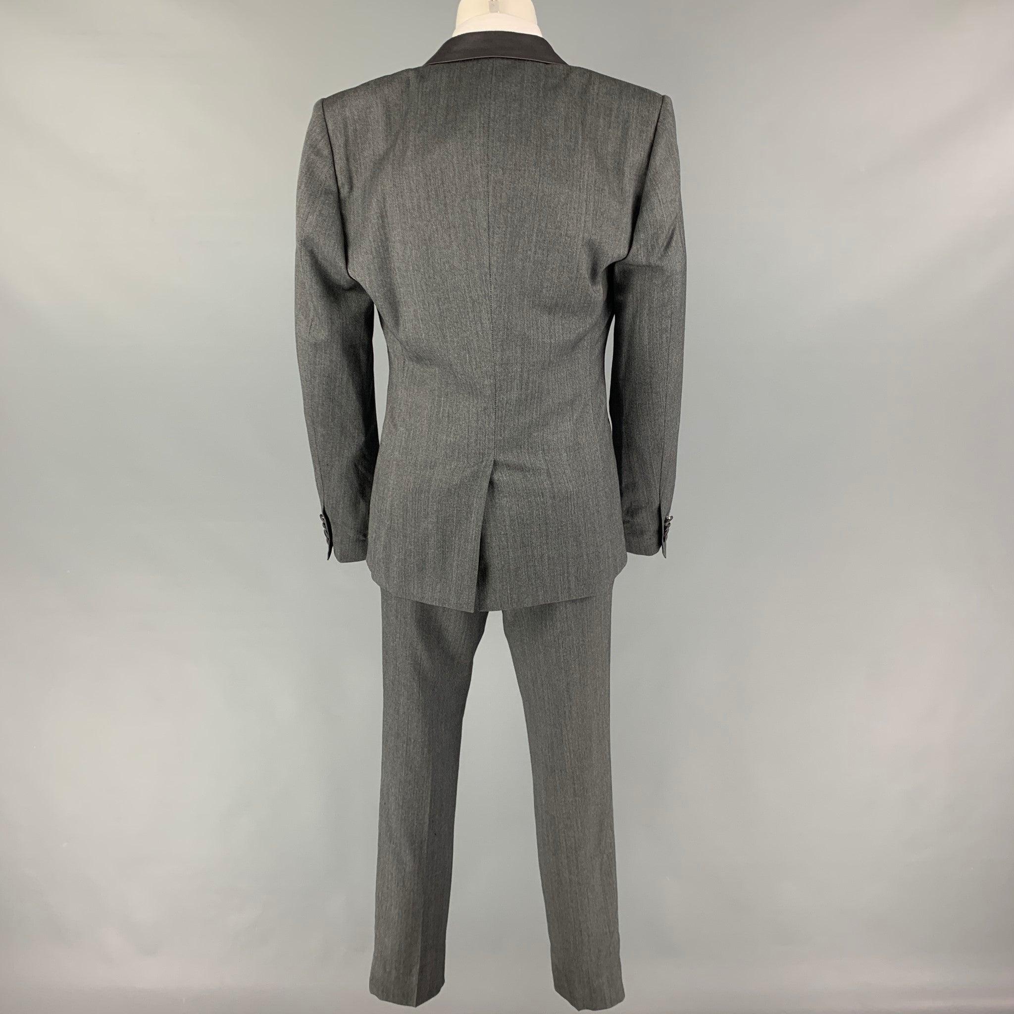 Men's DOLCE & GABBANA Size 36 Grey Wool Silk Notch Lapel Tuxedo Suit For Sale