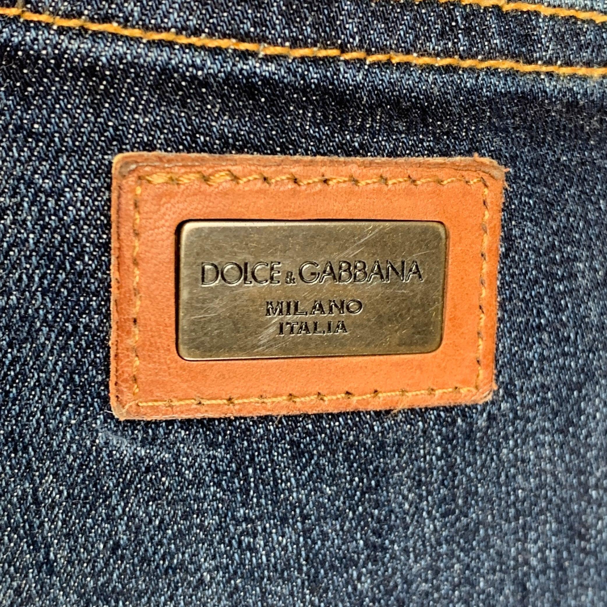 DOLCE & GABBANA Size 36 Indigo Contrast Stitch Cotton Blend Low Rise Jeans In Good Condition In San Francisco, CA