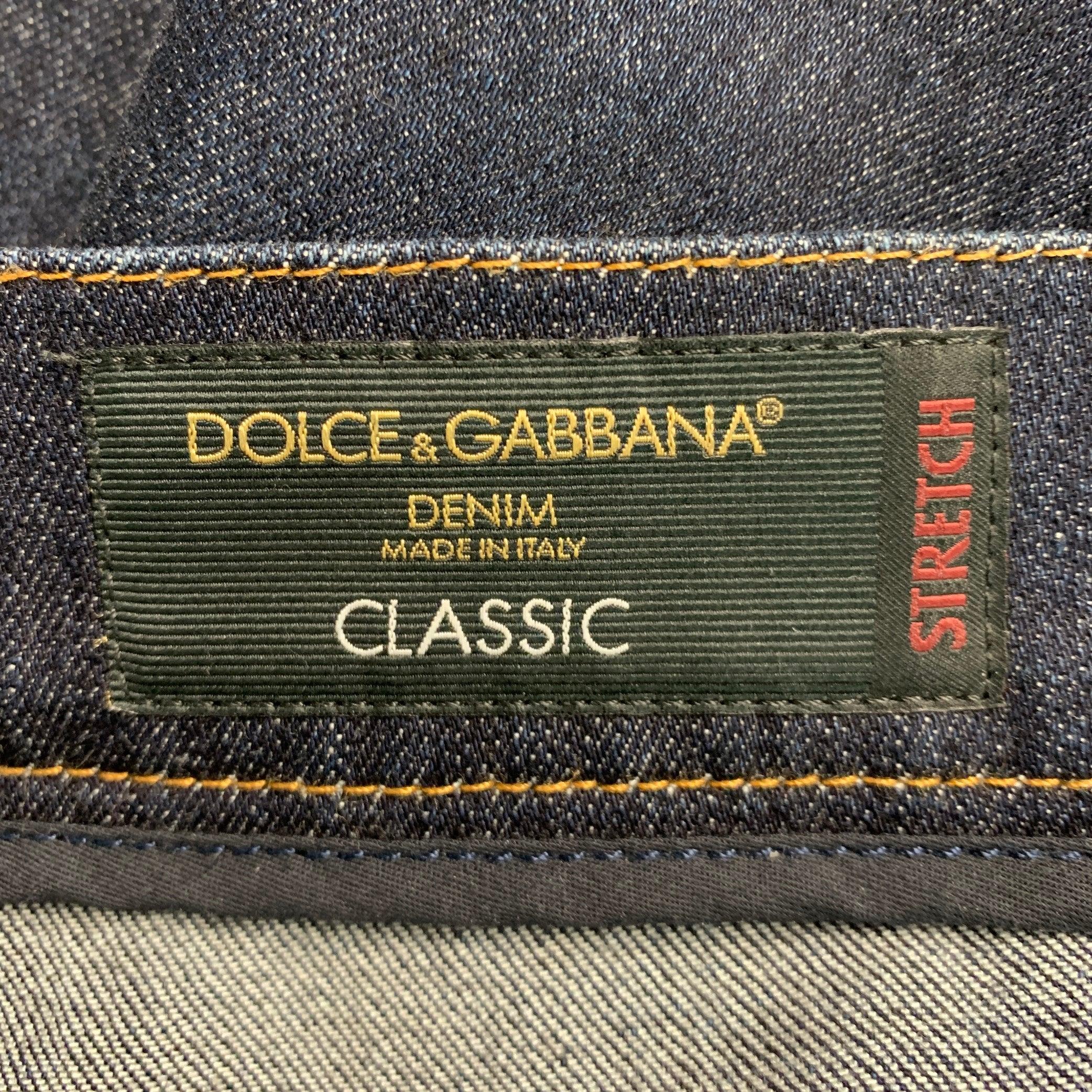 Men's DOLCE & GABBANA Size 36 Indigo Contrast Stitch Cotton Blend Low Rise Jeans