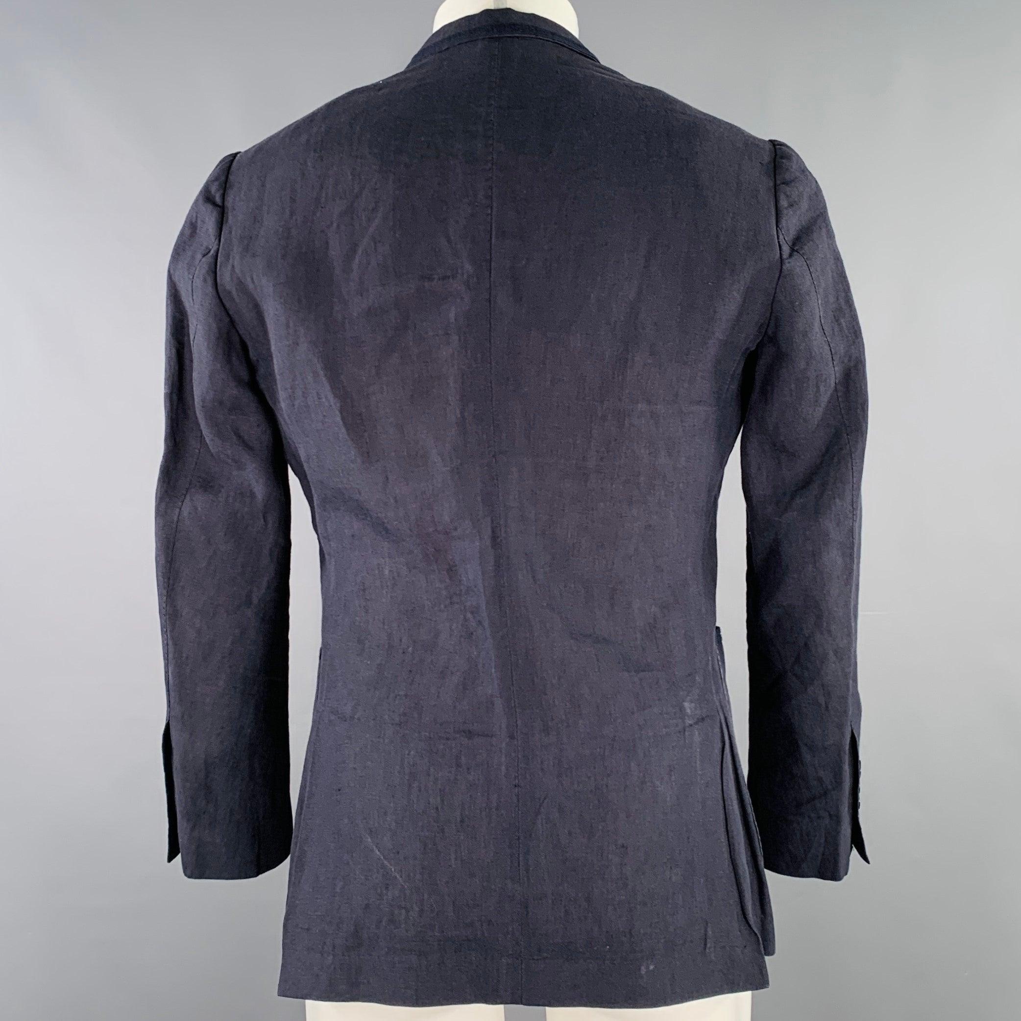 Noir DOLCE & GABBANA Veste à revers en lin bleu marine taille 36 en vente