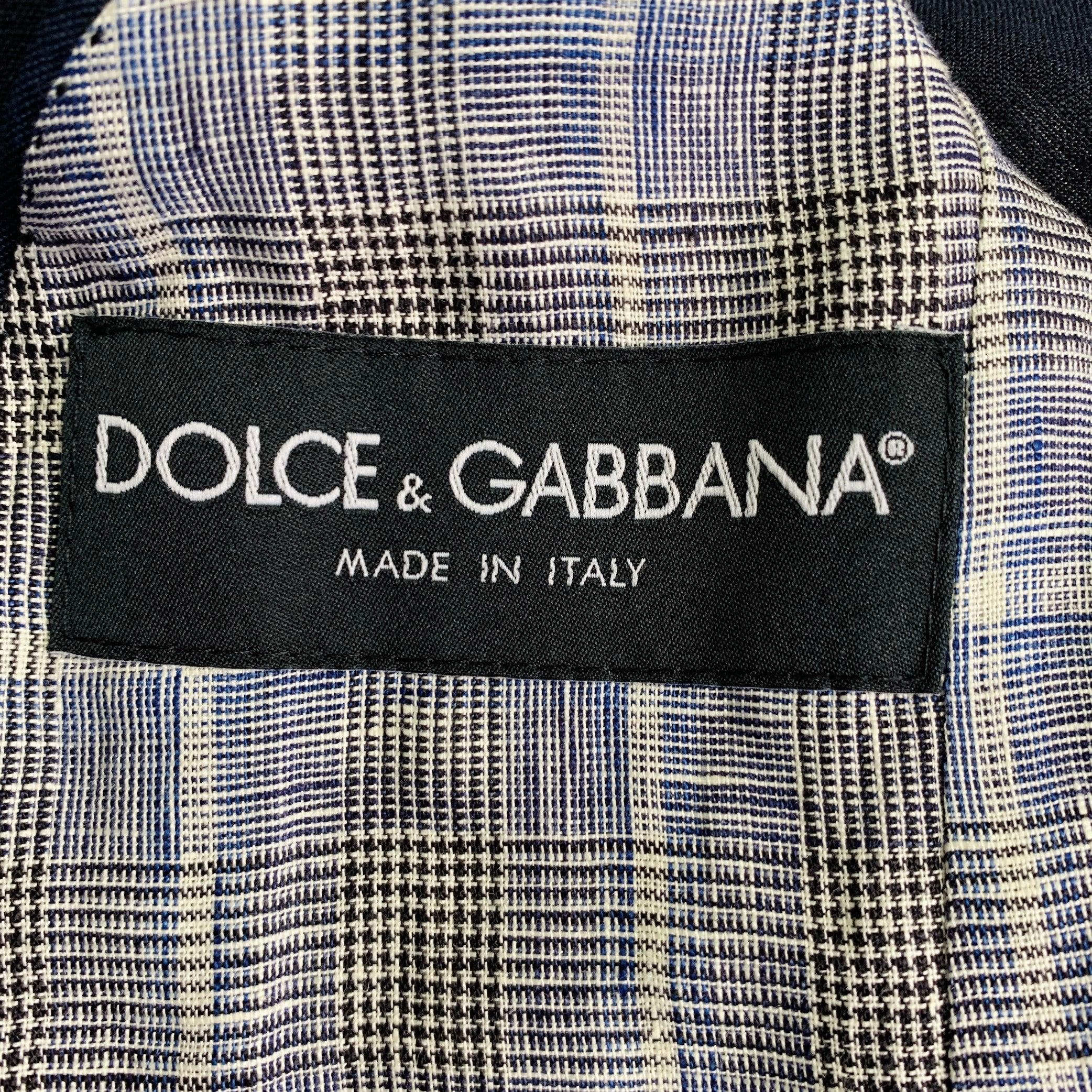 DOLCE & GABBANA Veste à revers en lin bleu marine taille 36 Pour hommes en vente