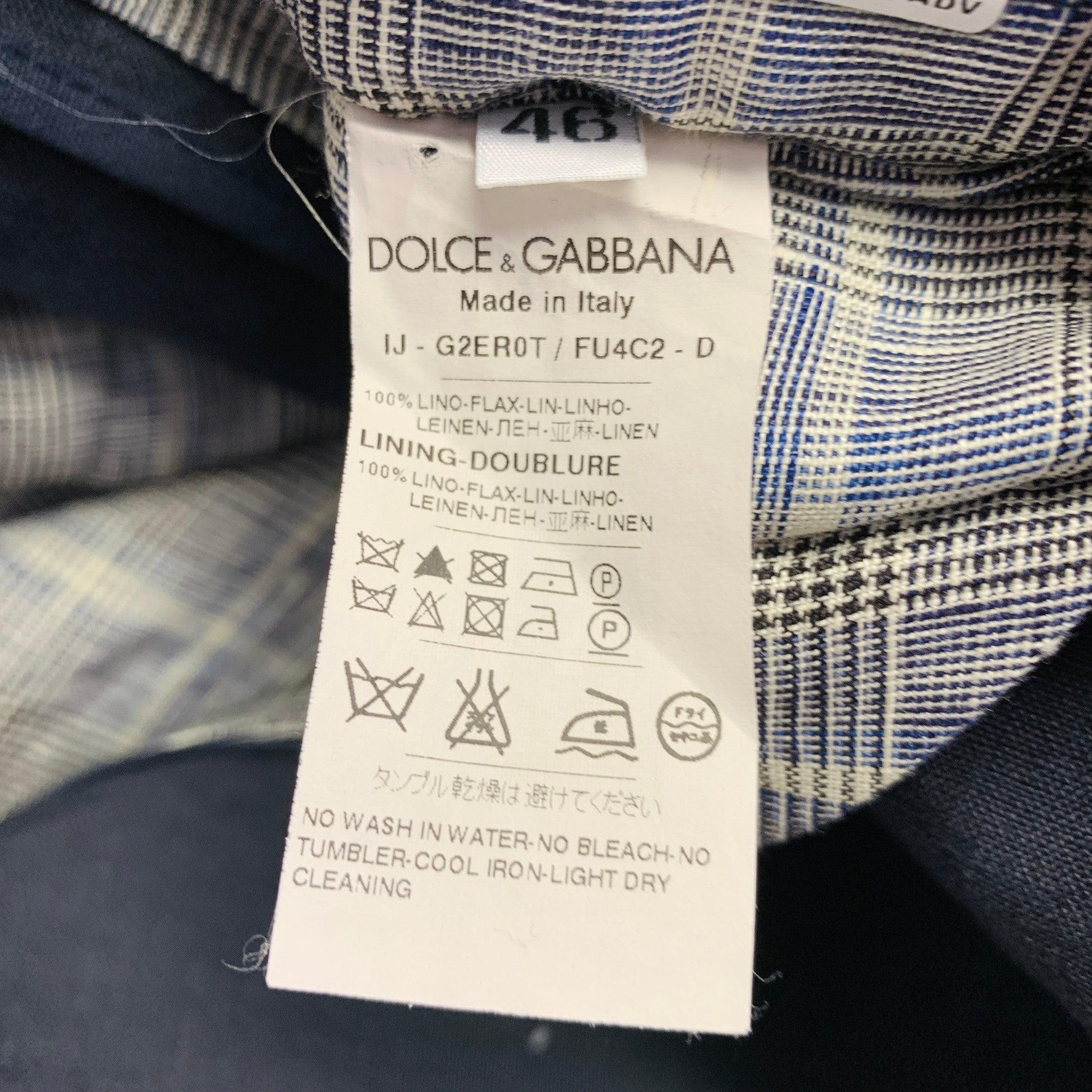 DOLCE & GABBANA Veste à revers en lin bleu marine taille 36 en vente 2