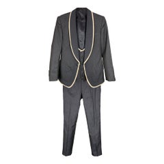 DOLCE 
GABBANA Size 36 Navy White Jacquard Silk Blend Shawl Collar 3 Piece Suit