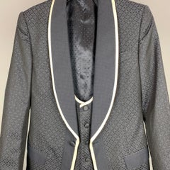 DOLCE & GABBANA Size 36 Navy & White Jacquard Silk Blend Shawl Collar Suit