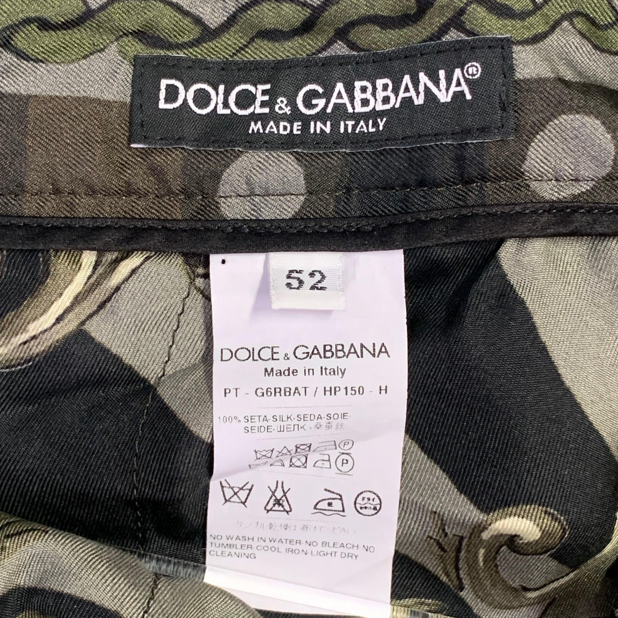 DOLCE & GABBANA Size 36 Olive Black Print Silk Zip Fly Dress Pants 1