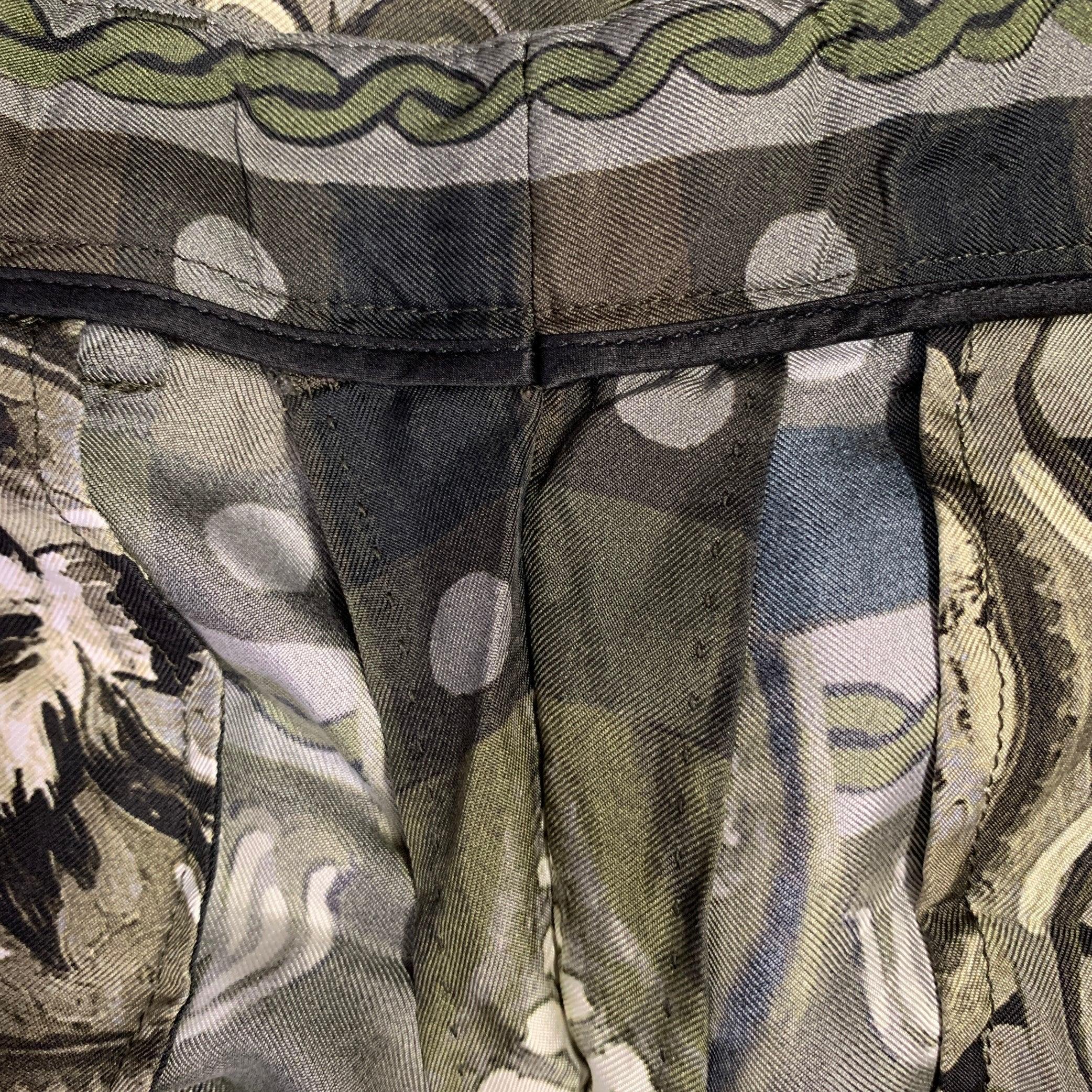 DOLCE & GABBANA Size 36 Olive Black Print Silk Zip Fly Dress Pants 2