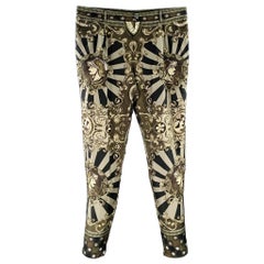 DOLCE 
GABBANA Size 36 Olive Black Print Silk Zip Fly Dress Pants