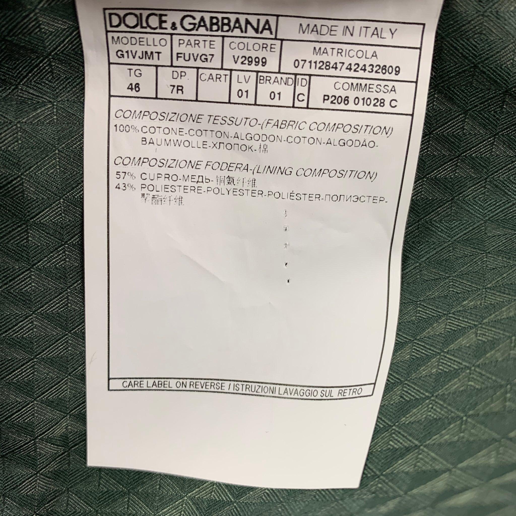 DOLCE & GABBANA Size 36 R Green Velvet Double Breasted Shawl 3 Piece Suit For Sale 7