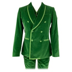 DOLCE & GABBANA Size 36 R Green Velvet Double Breasted Shawl 3 Piece Suit