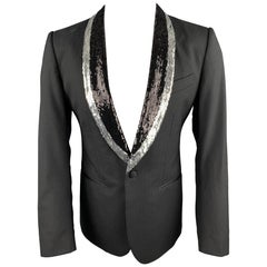 DOLCE & GABBANA Size 36 Regular Black Wool Blend Sequined Shawl Lapel Tuxedo