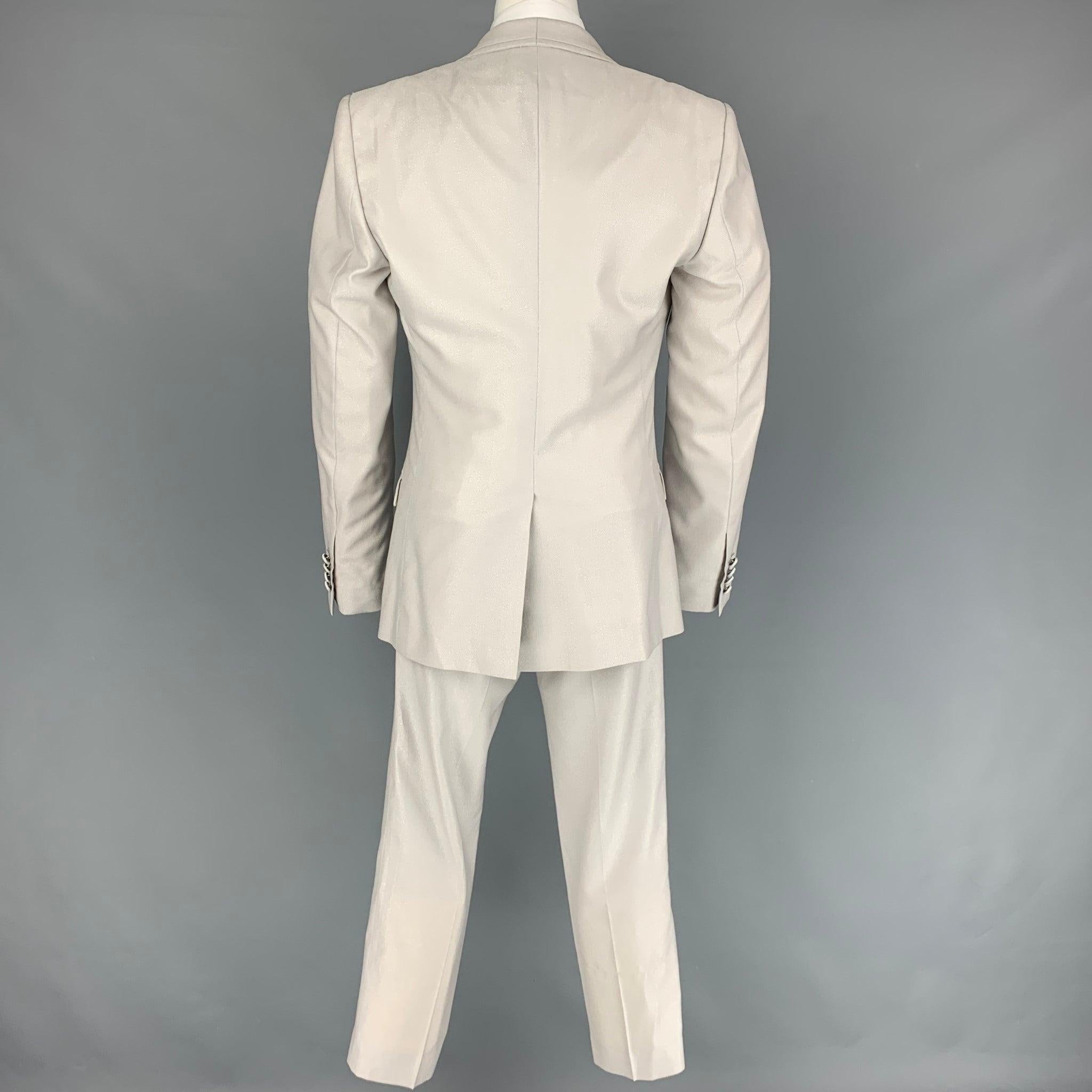 Men's DOLCE & GABBANA Size 36 Regular Grey Wool Silk Shawl Lapel 3 Piece Suit For Sale