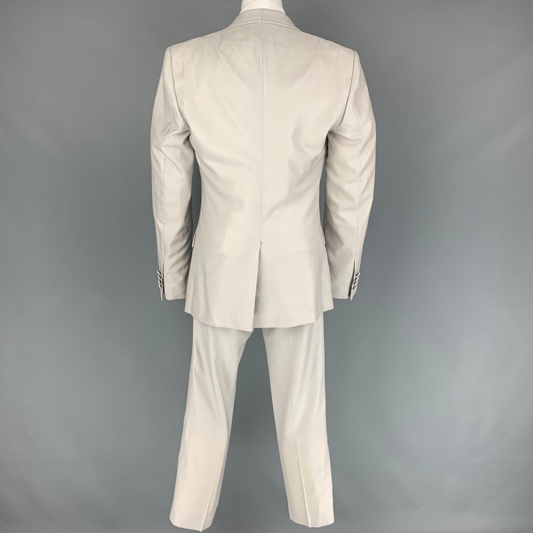 Beige DOLCE & GABBANA Size 36 Regular Grey Wool Silk Shawl Lapel 3 Piece Suit