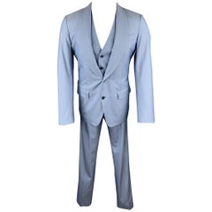 DOLCE & GABBANA Size 36 Regular Light Blue Wool / Silk Shawl Lapel 3 Piece Suit