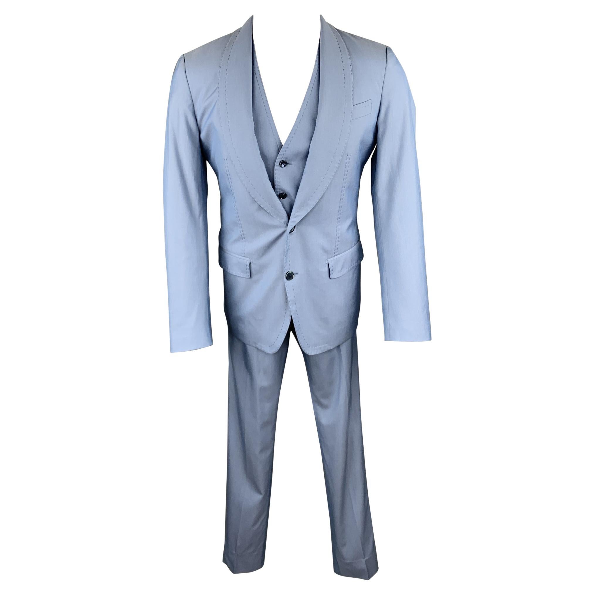 Dolce & Gabbana Blue Velvet Two Button Slim 3 Piece Suit