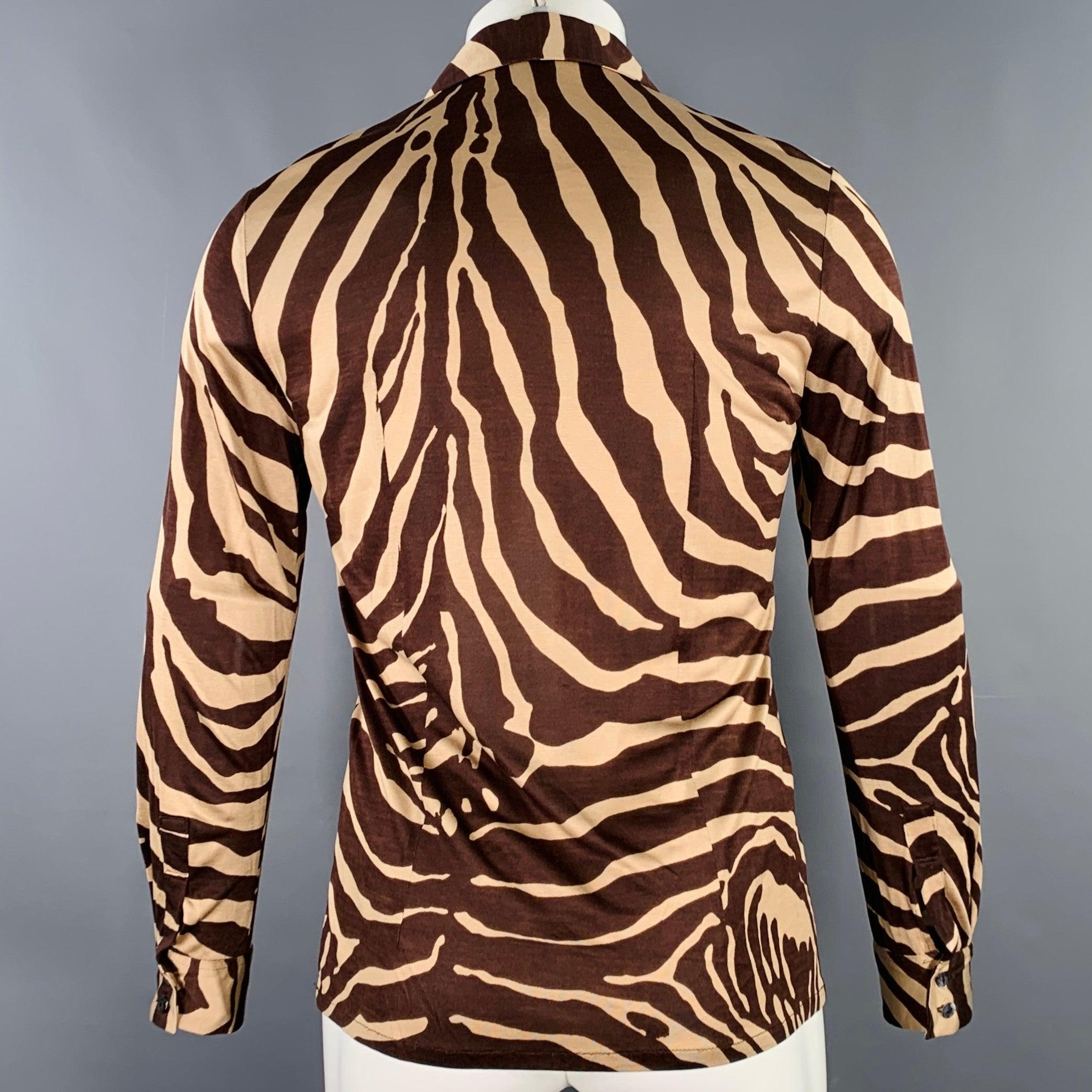 Beige DOLCE & GABBANA Size 36 Tan Brown Animal Print Silk Long Sleeve Shirt
