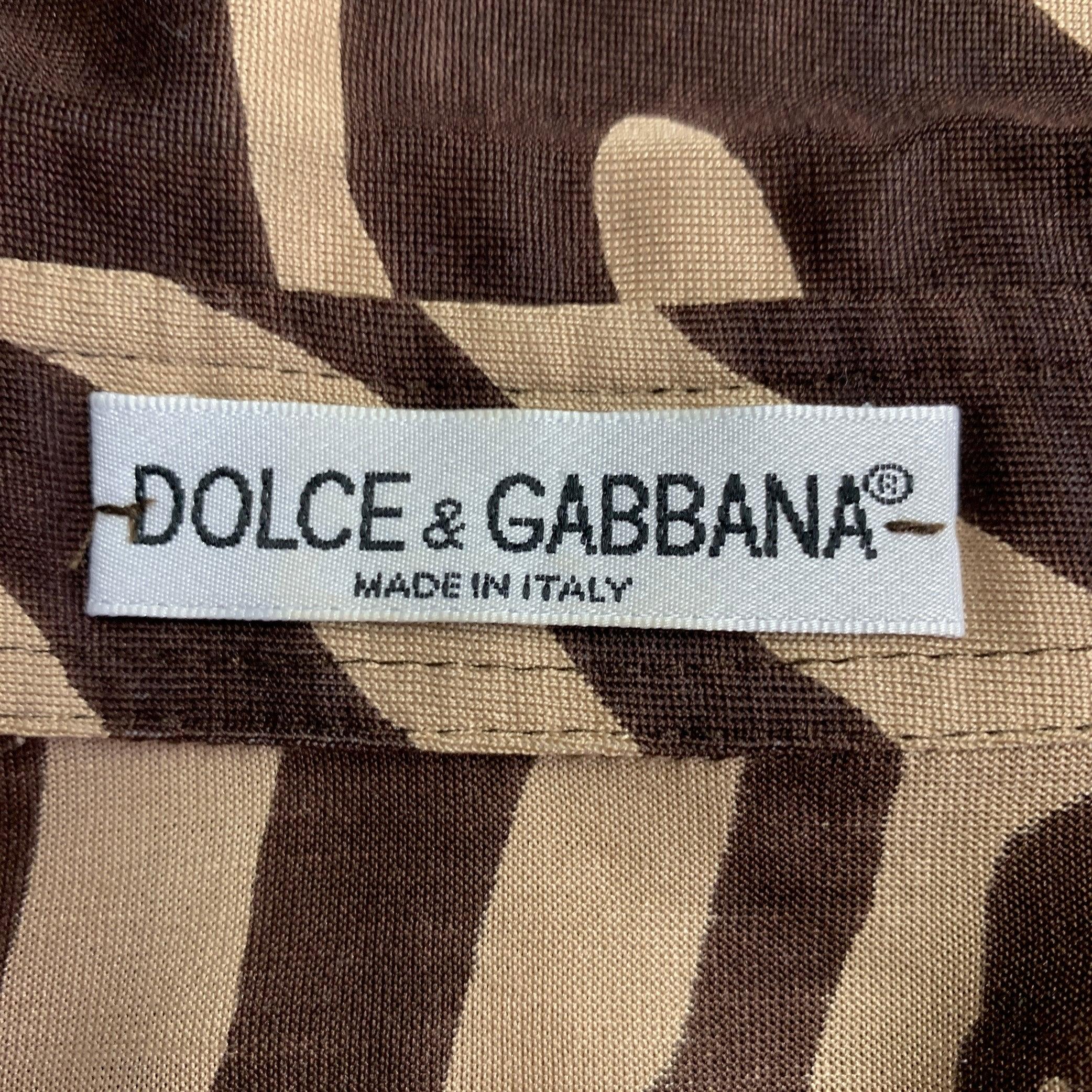 DOLCE & GABBANA Size 36 Tan Brown Animal Print Silk Long Sleeve Shirt In Excellent Condition In San Francisco, CA