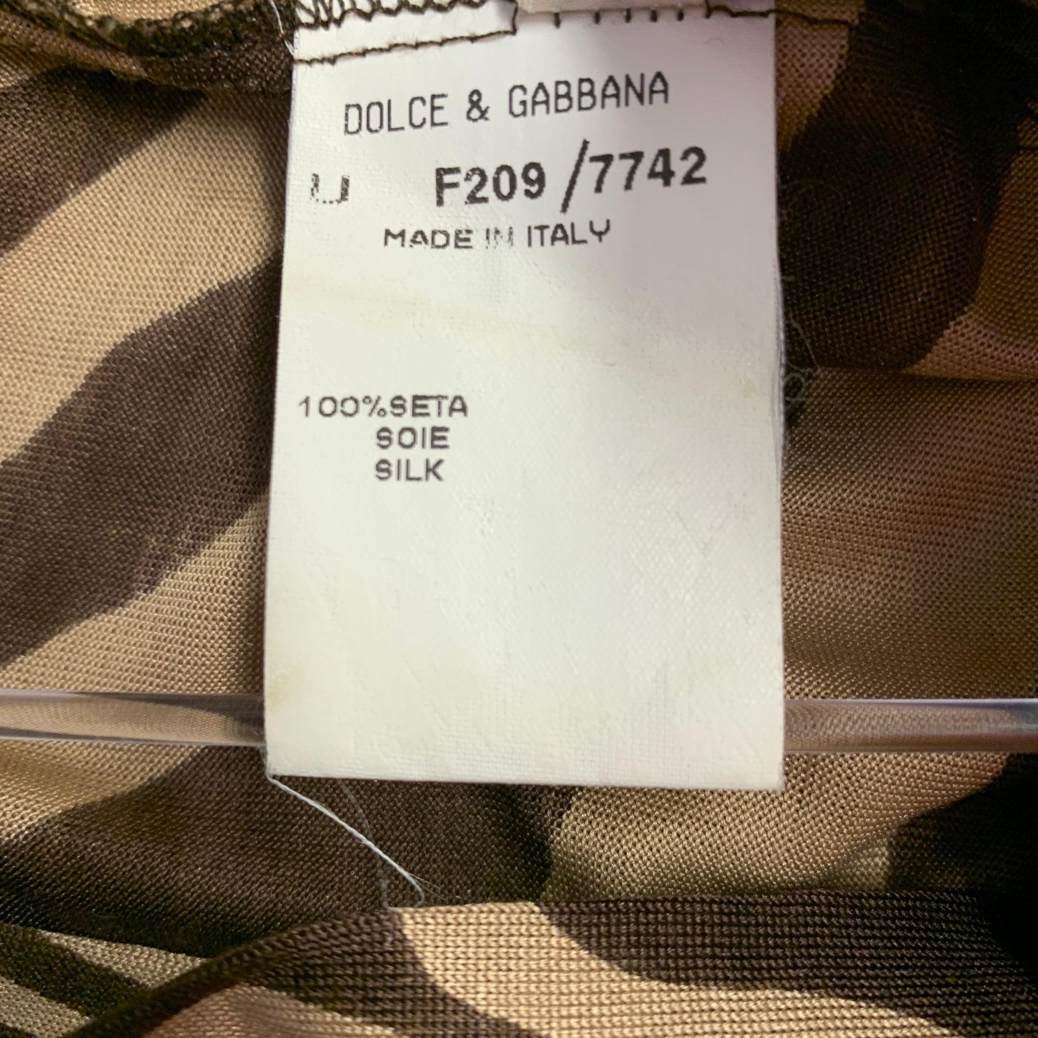 DOLCE & GABBANA Size 36 Tan Brown Animal Print Silk Long Sleeve Shirt 1