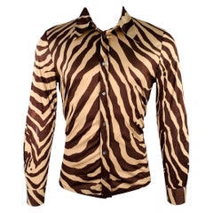 DOLCE 
GABBANA - Camicia a maniche lunghe in seta con stampa animalier, taglia 36, marrone e tinta unita.