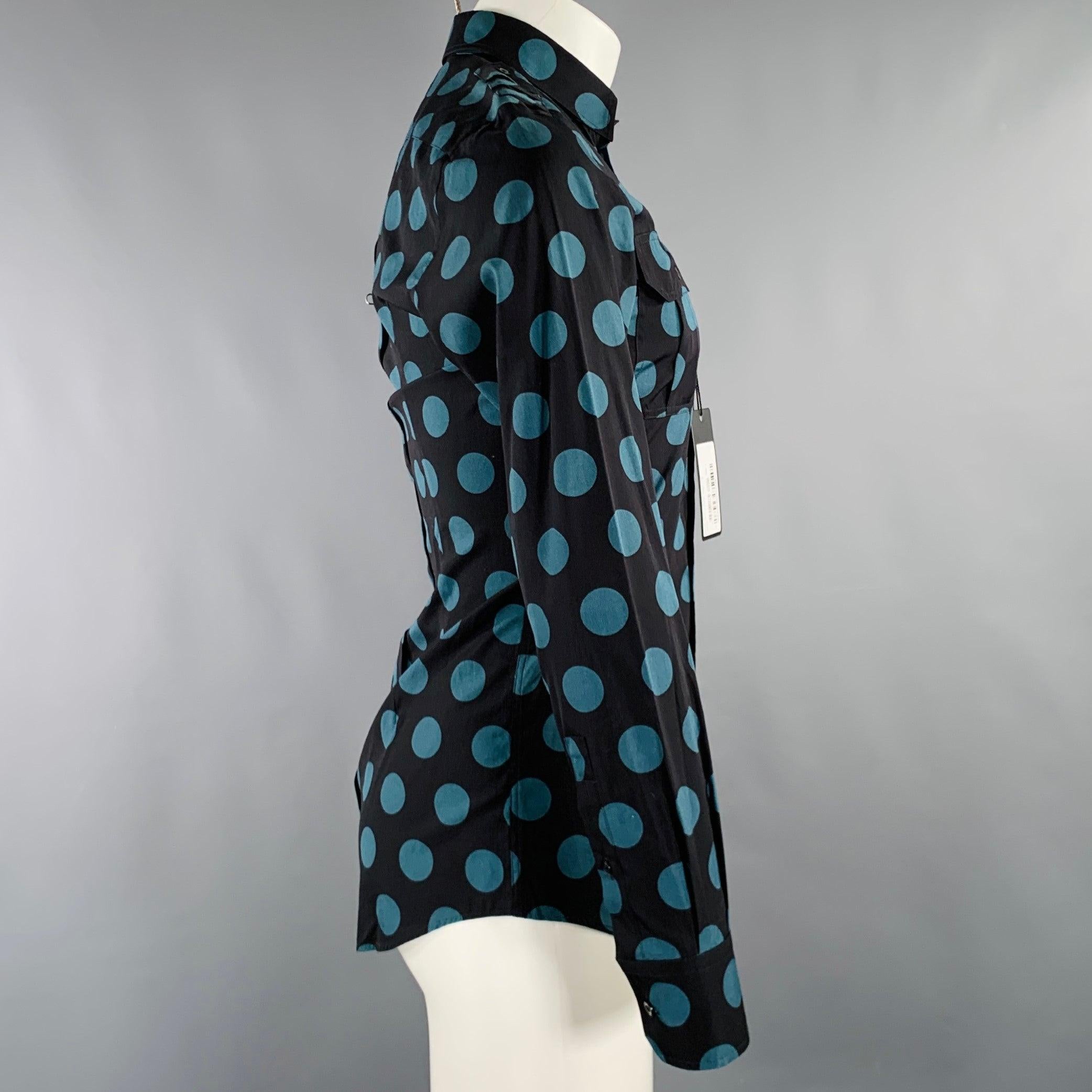 DOLCE & GABBANA Size 38 Black Blue Dots Cotton Epaulettes Long Sleeve Shirt In Excellent Condition For Sale In San Francisco, CA