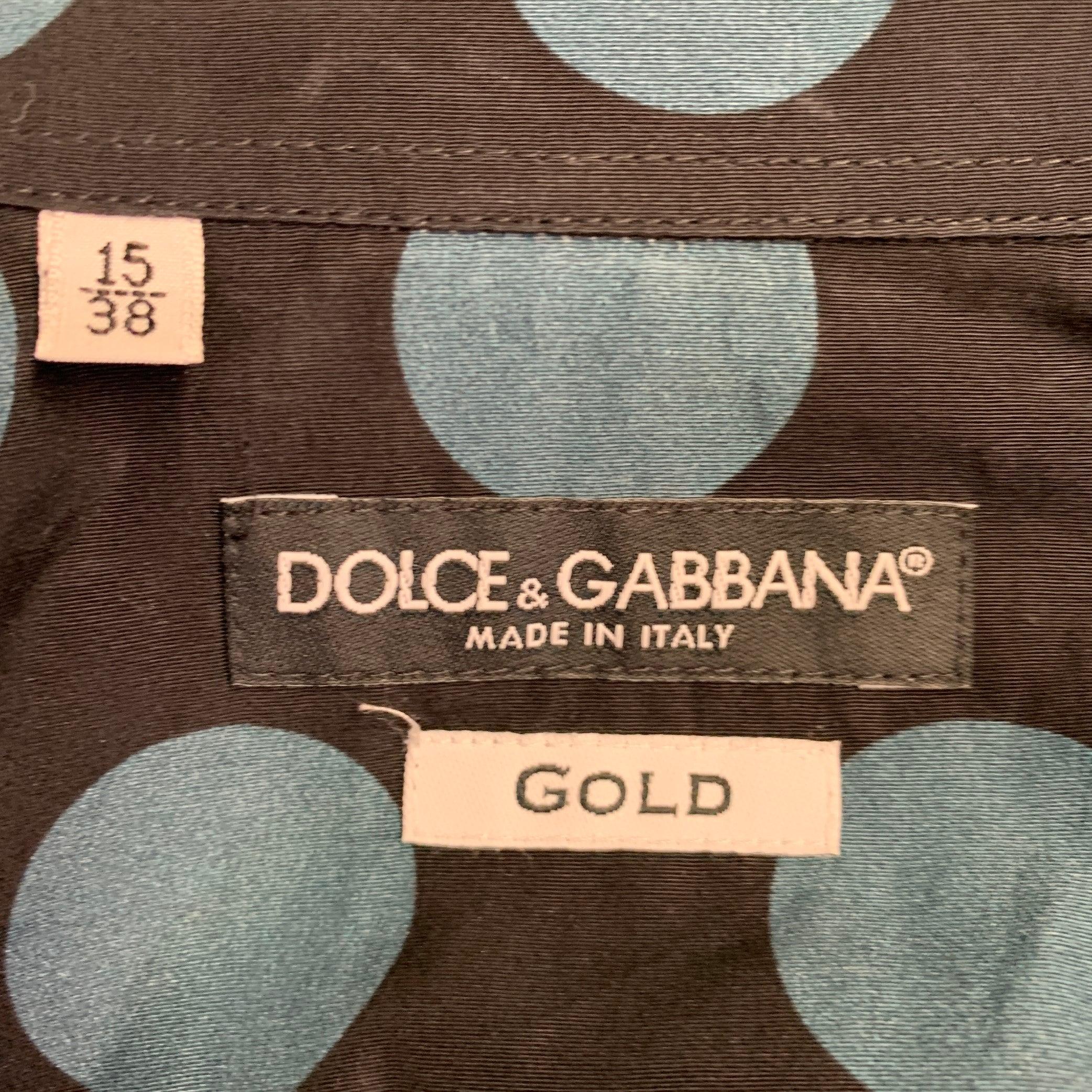DOLCE & GABBANA Size 38 Black Blue Dots Cotton Epaulettes Long Sleeve Shirt For Sale 1