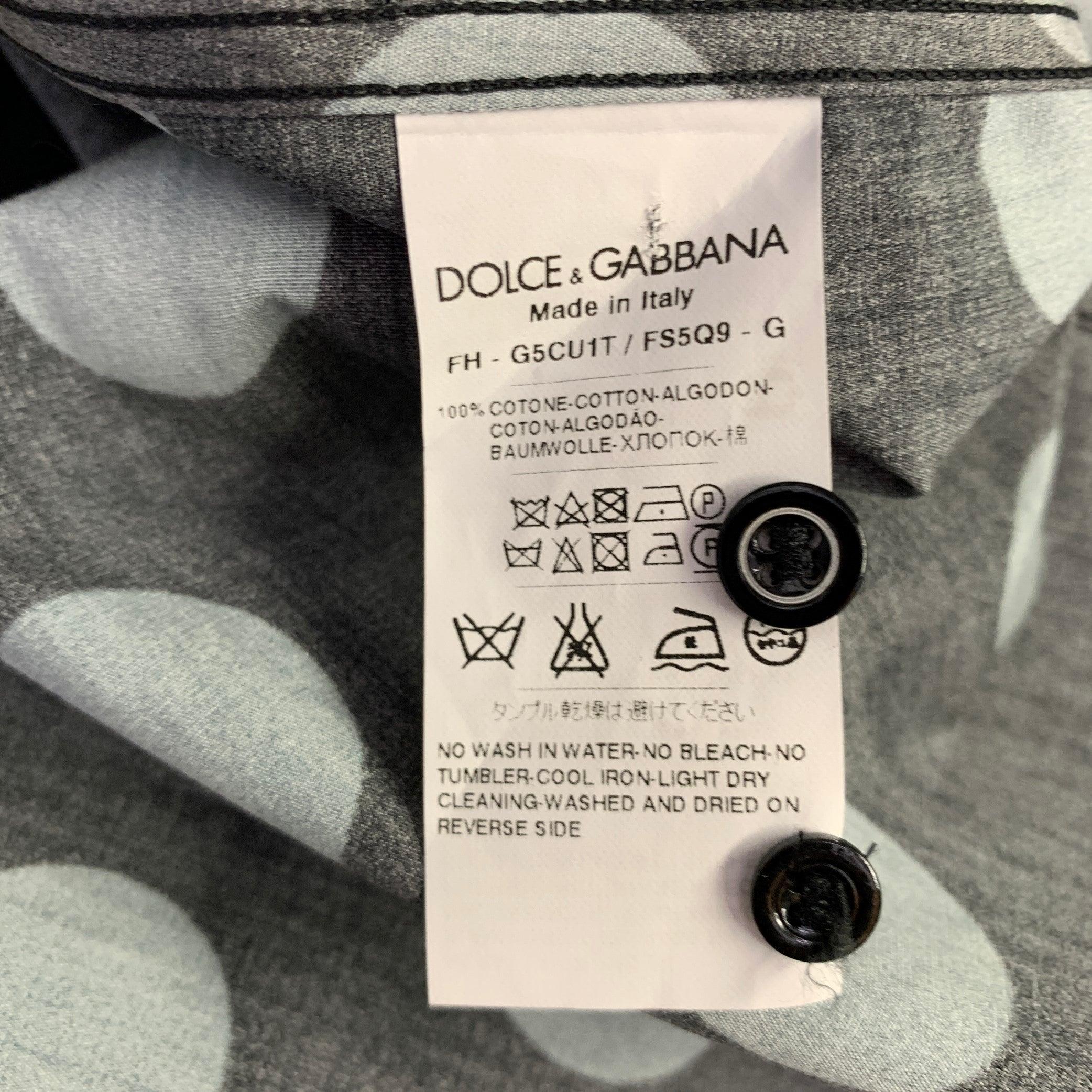 DOLCE & GABBANA Size 38 Black Blue Dots Cotton Epaulettes Long Sleeve Shirt For Sale 2