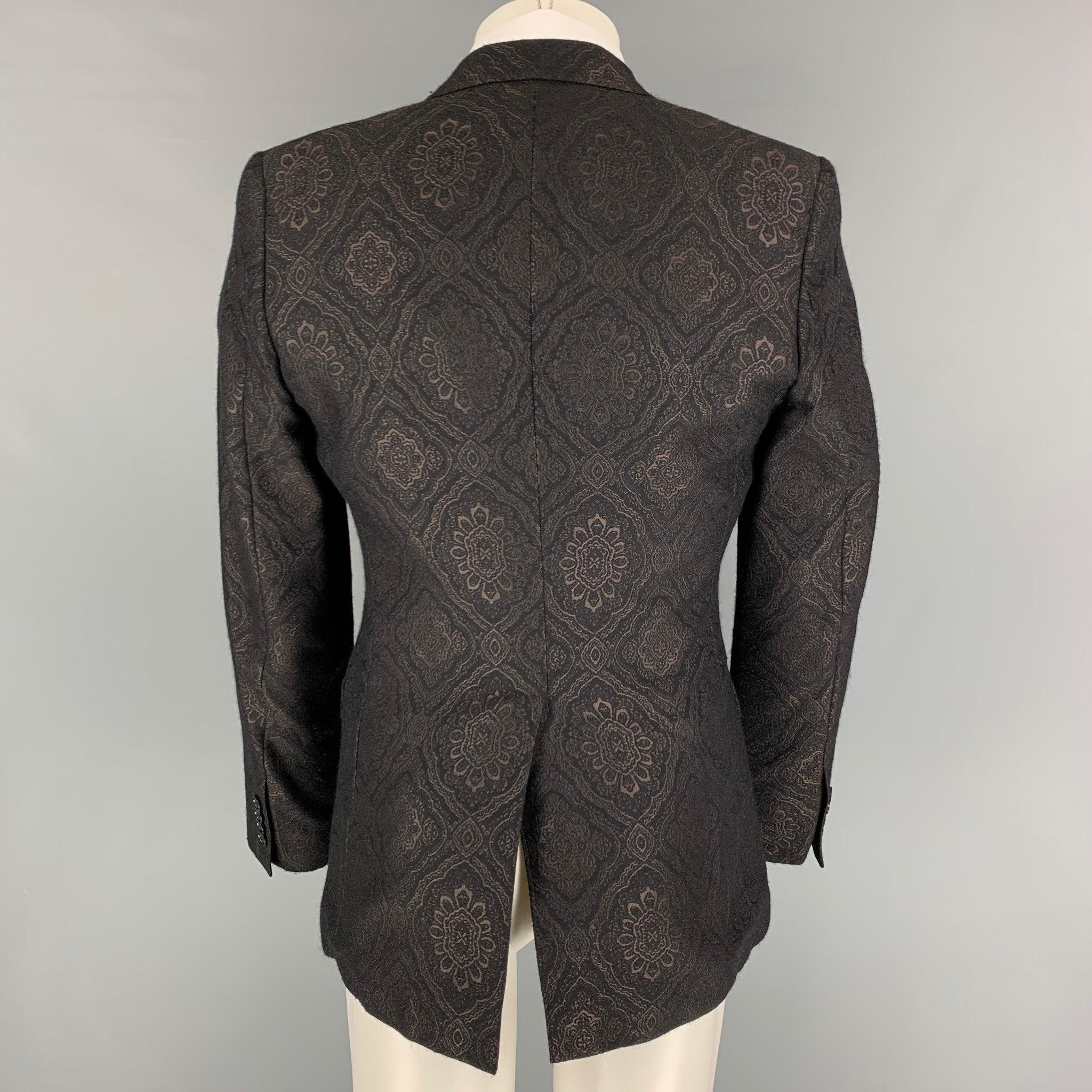 De los hombres DOLCE & GABBANA Talla 38 Negro Marrón Jacquard Lana Solapa Pico Abrigo Deportivo en venta