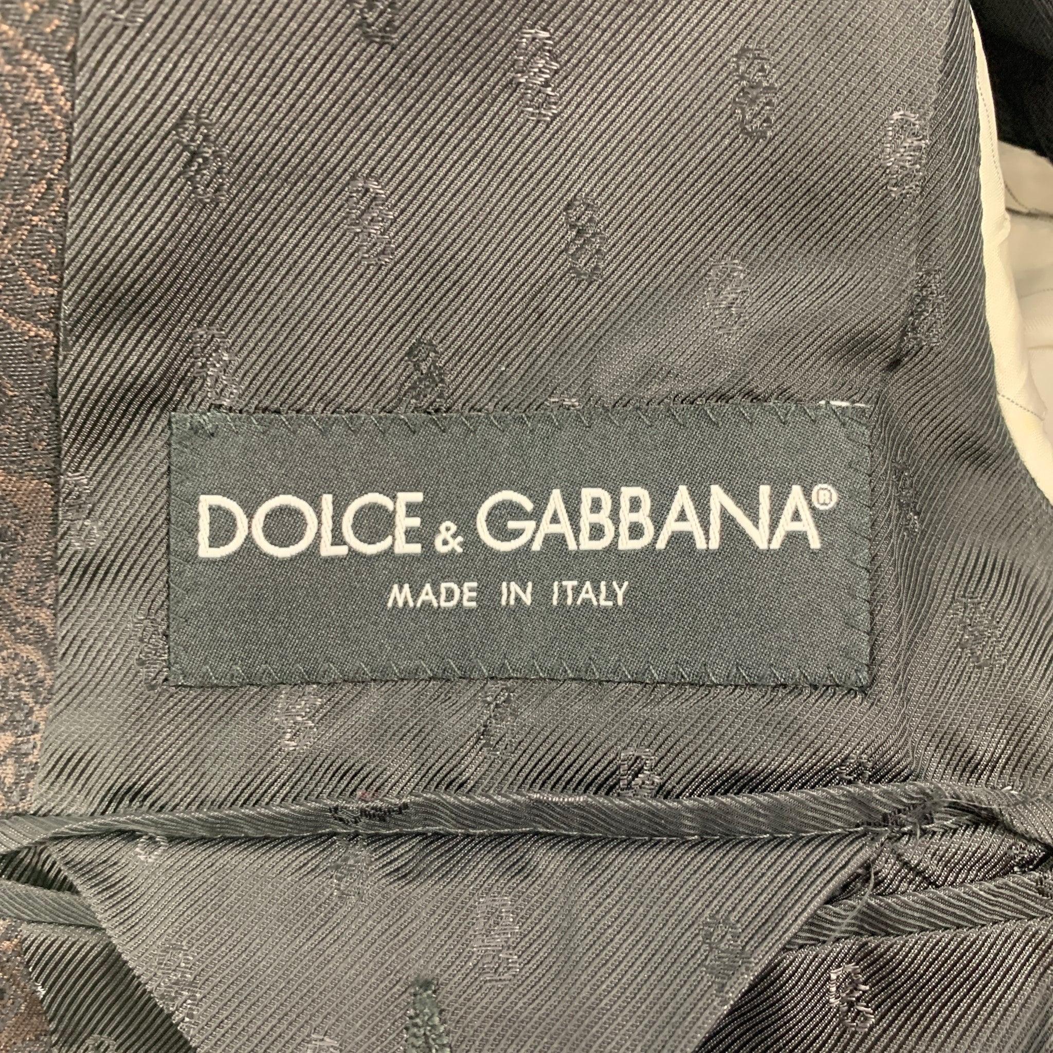 DOLCE & GABBANA Size 38 Black Brown Jacquard Wool Peak Lapel Sport Coat For Sale 4