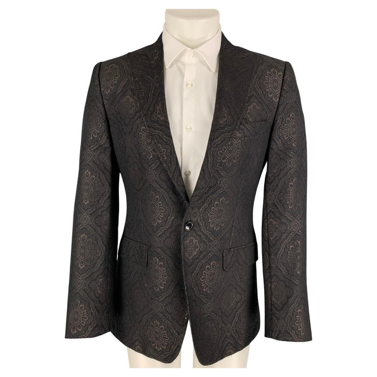 DOLCE and GABBANA Size 38 Black Brown Jacquard Wool Peak Lapel Sport ...