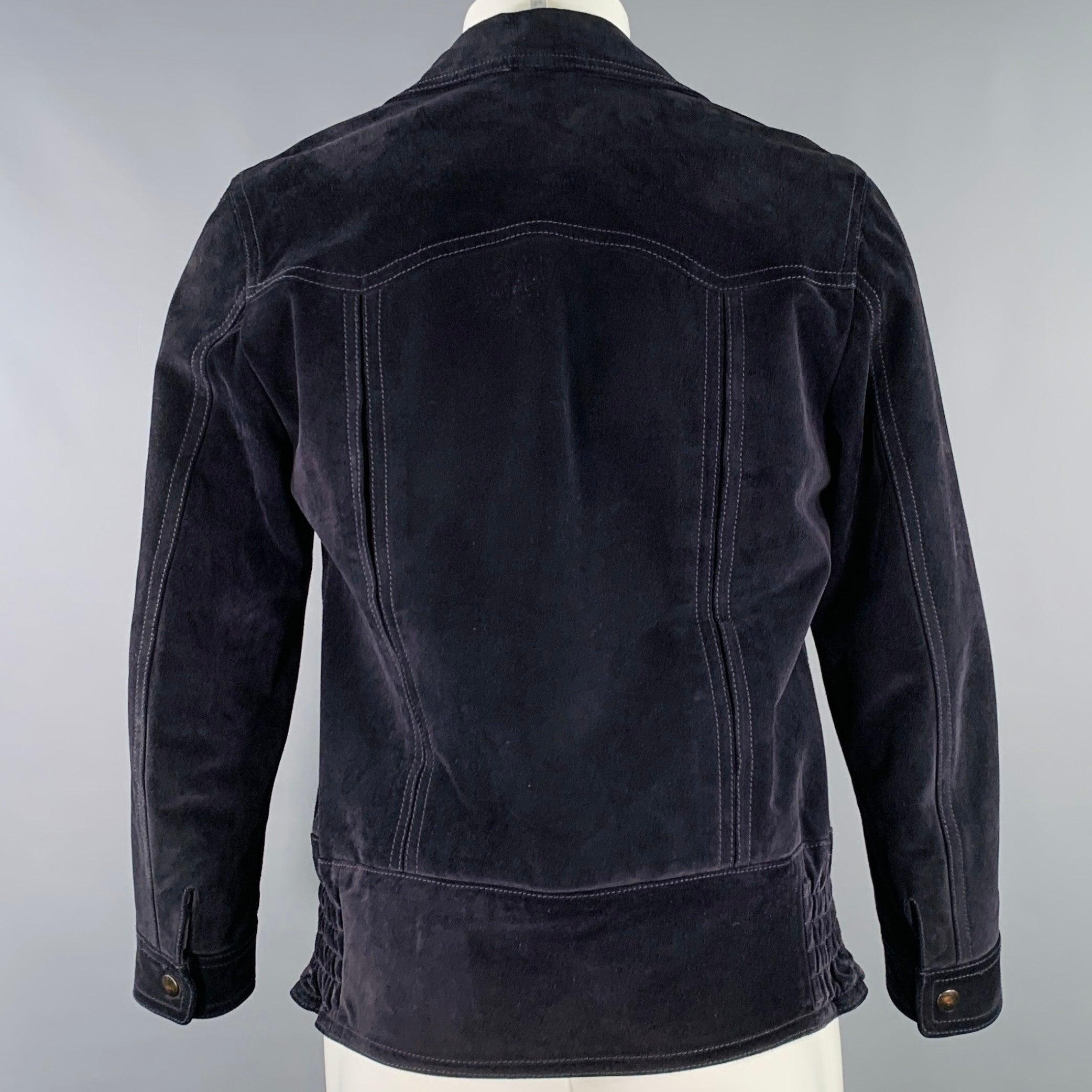 DOLCE & GABBANA Size 38 Black Calfskin Suede Zip Up Work Jacket In Excellent Condition For Sale In San Francisco, CA