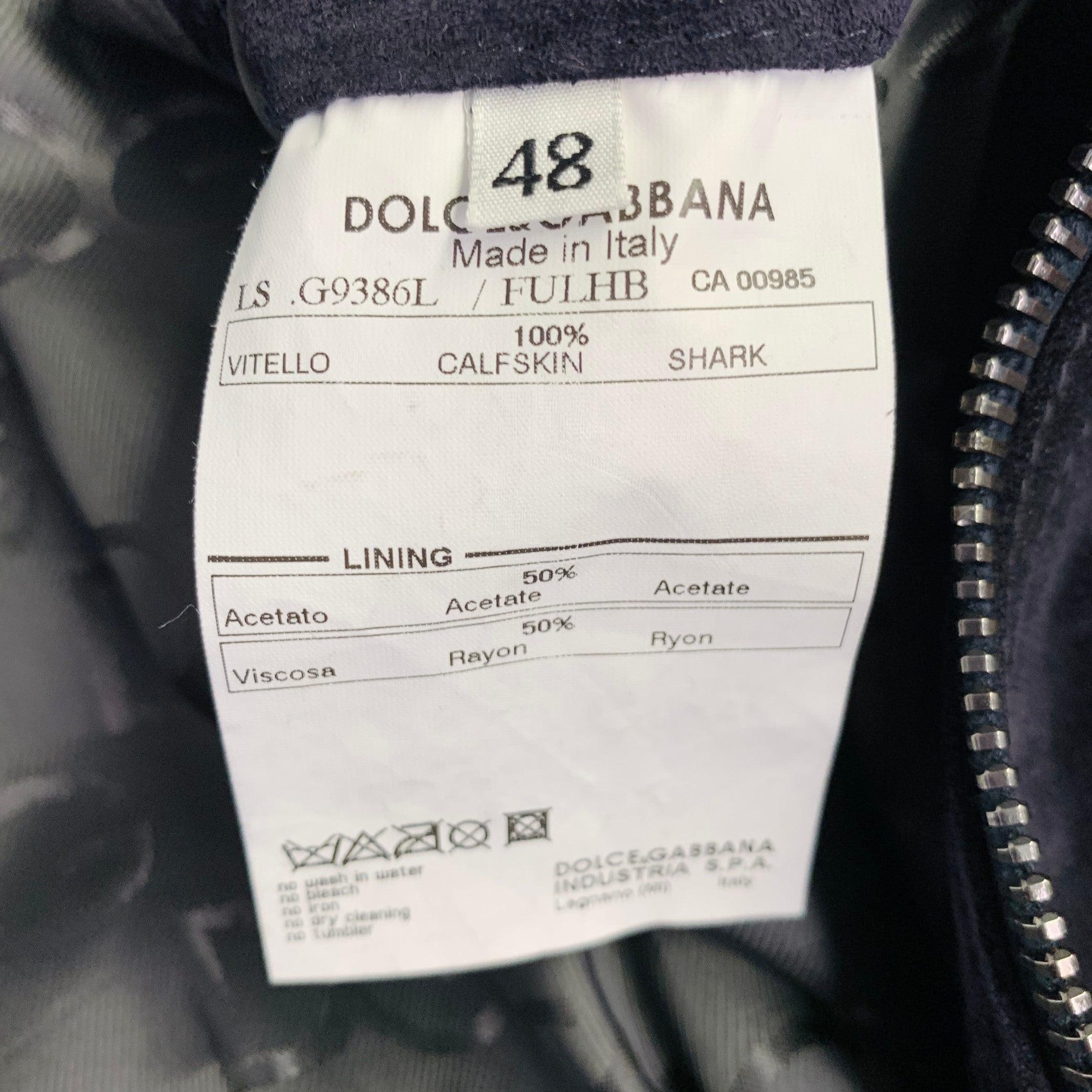 DOLCE & GABBANA Size 38 Black Calfskin Suede Zip Up Work Jacket For Sale 2