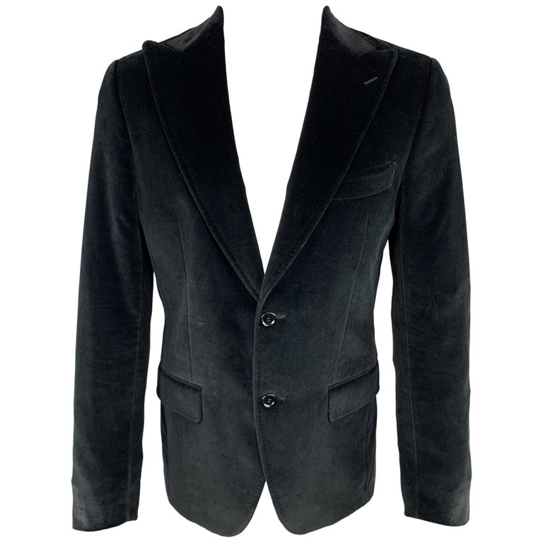 DOLCE and GABBANA Size 38 Black Cotton Velvet Peak Lapel Sport Coat For ...
