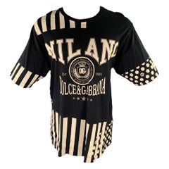 DOLCE & GABBANA Size 38 Black White Polka Dot Stripes Cotton Short Sleeve Shirt