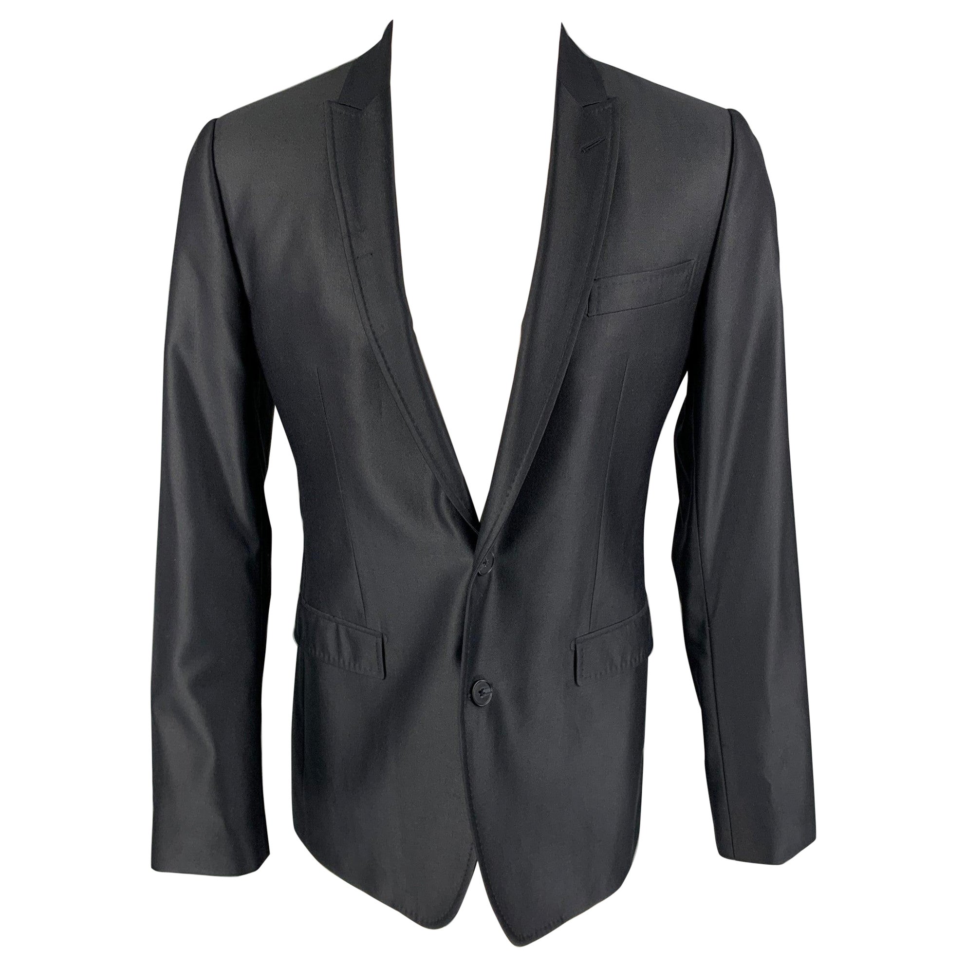 DOLCE & GABBANA Cappotto sportivo con risvolto a punta in misto lana nera taglia 38