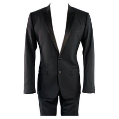 DOLCE 
GABBANA Size 38 Black Wool Blend Peak Lapel Tuxedo