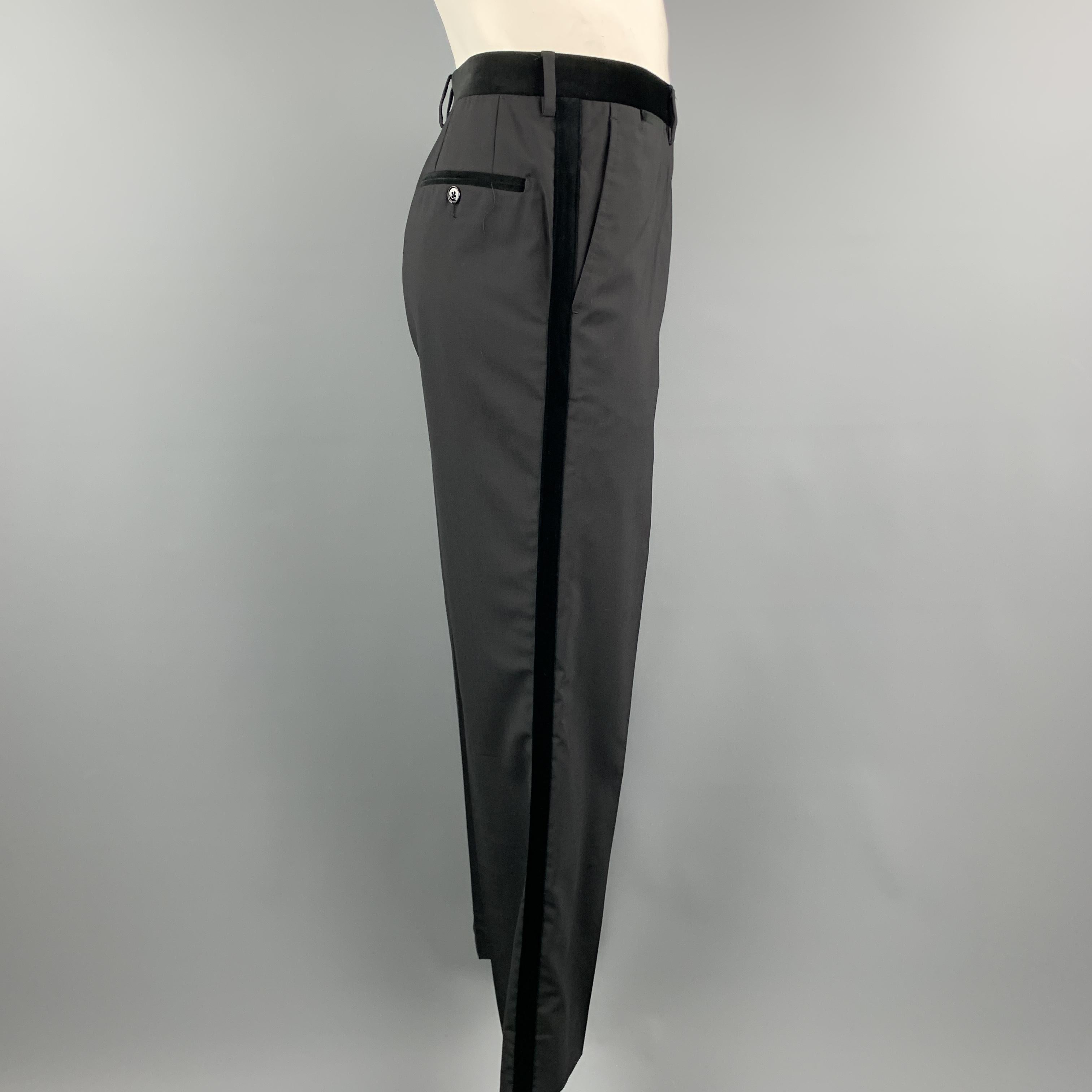 Men's DOLCE & GABBANA Size 38 Black Wool Blend Velvet Trim Tuxedo Pants