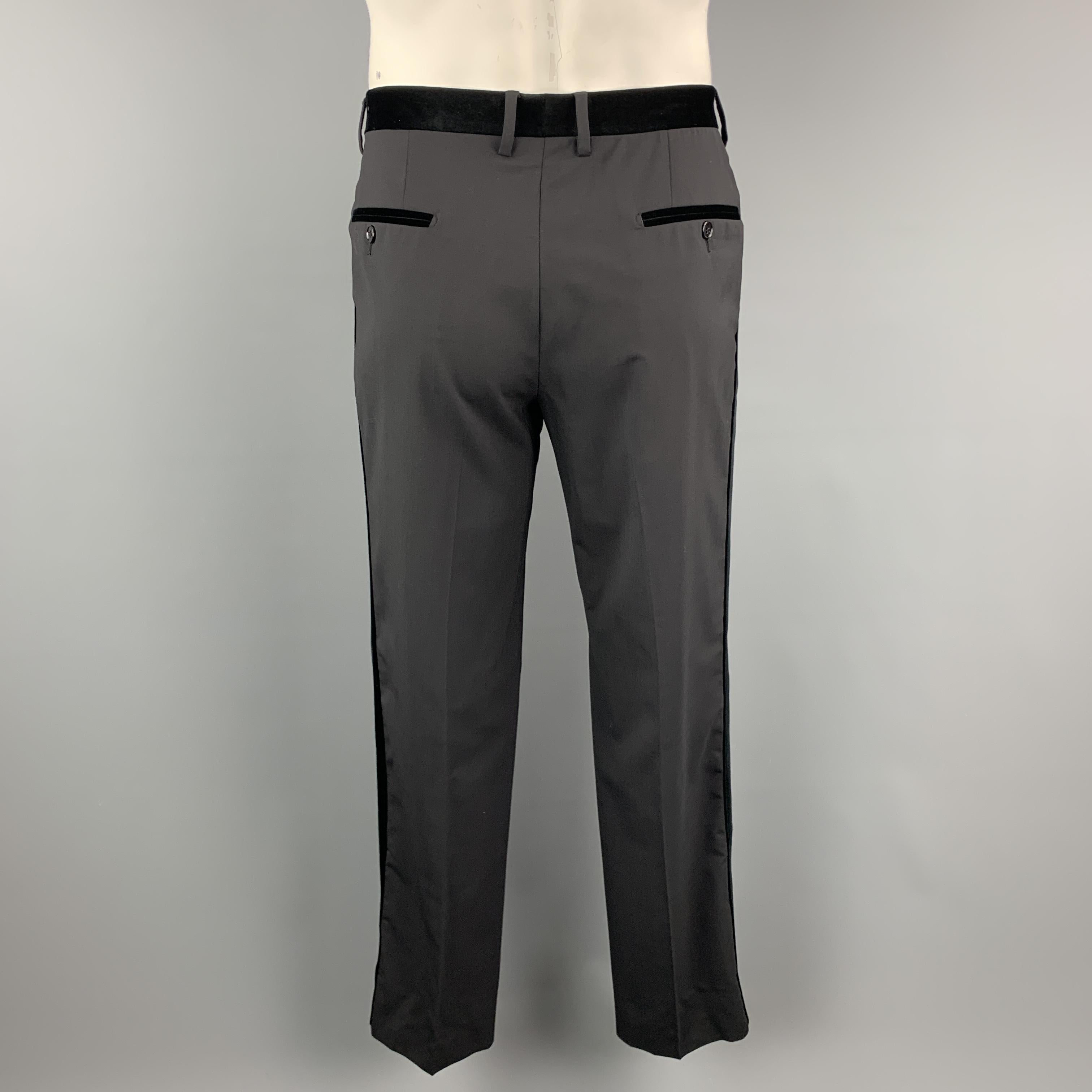 DOLCE & GABBANA Size 38 Black Wool Blend Velvet Trim Tuxedo Pants 1