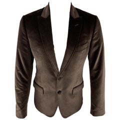 DOLCE 
GABBANA Size 38 Brown Solid Cotton Velvet Peak Lapel Sport Coat