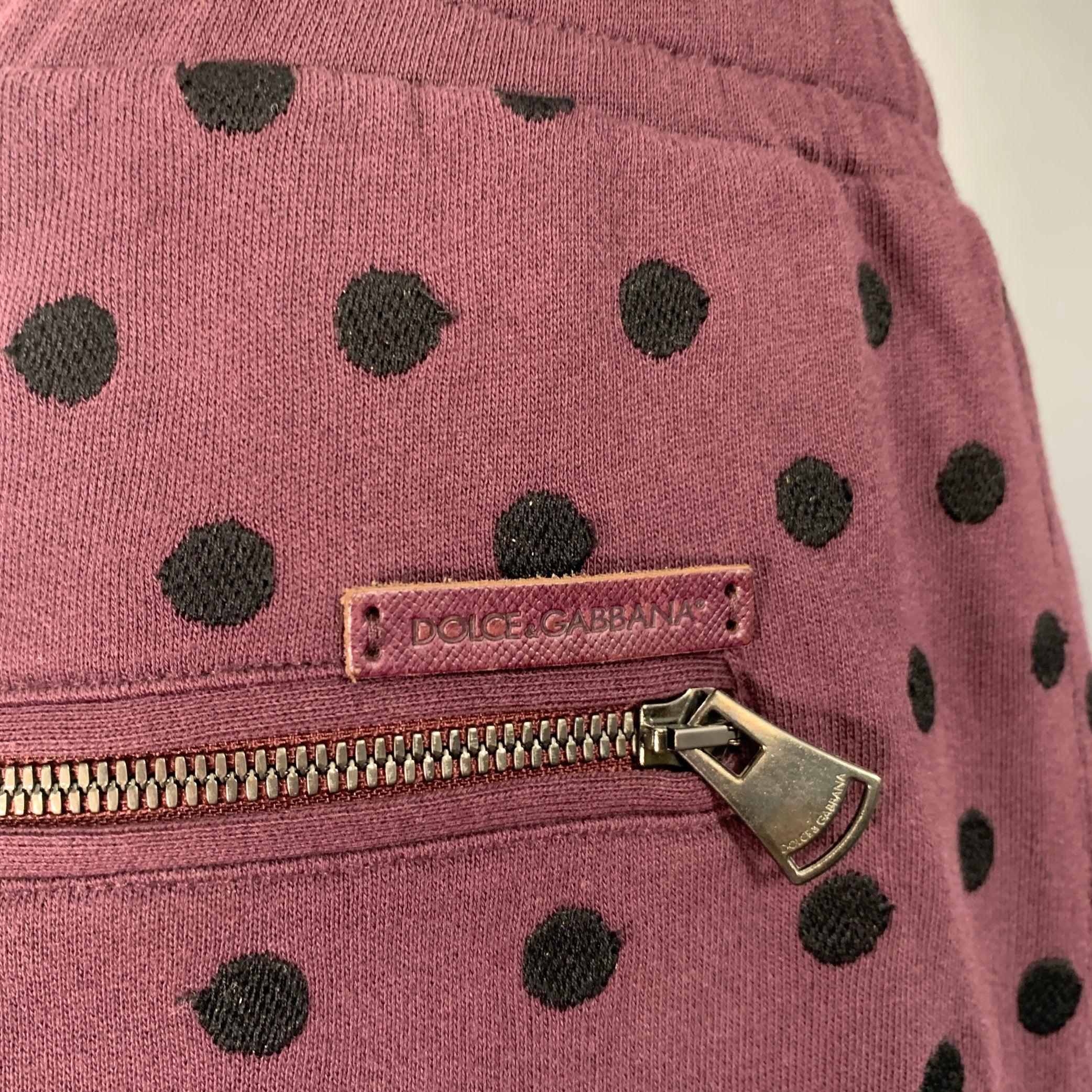 Red DOLCE & GABBANA Size 38 Burgundy Black Polka Dot Cotton Sweatpants Casual Pants For Sale
